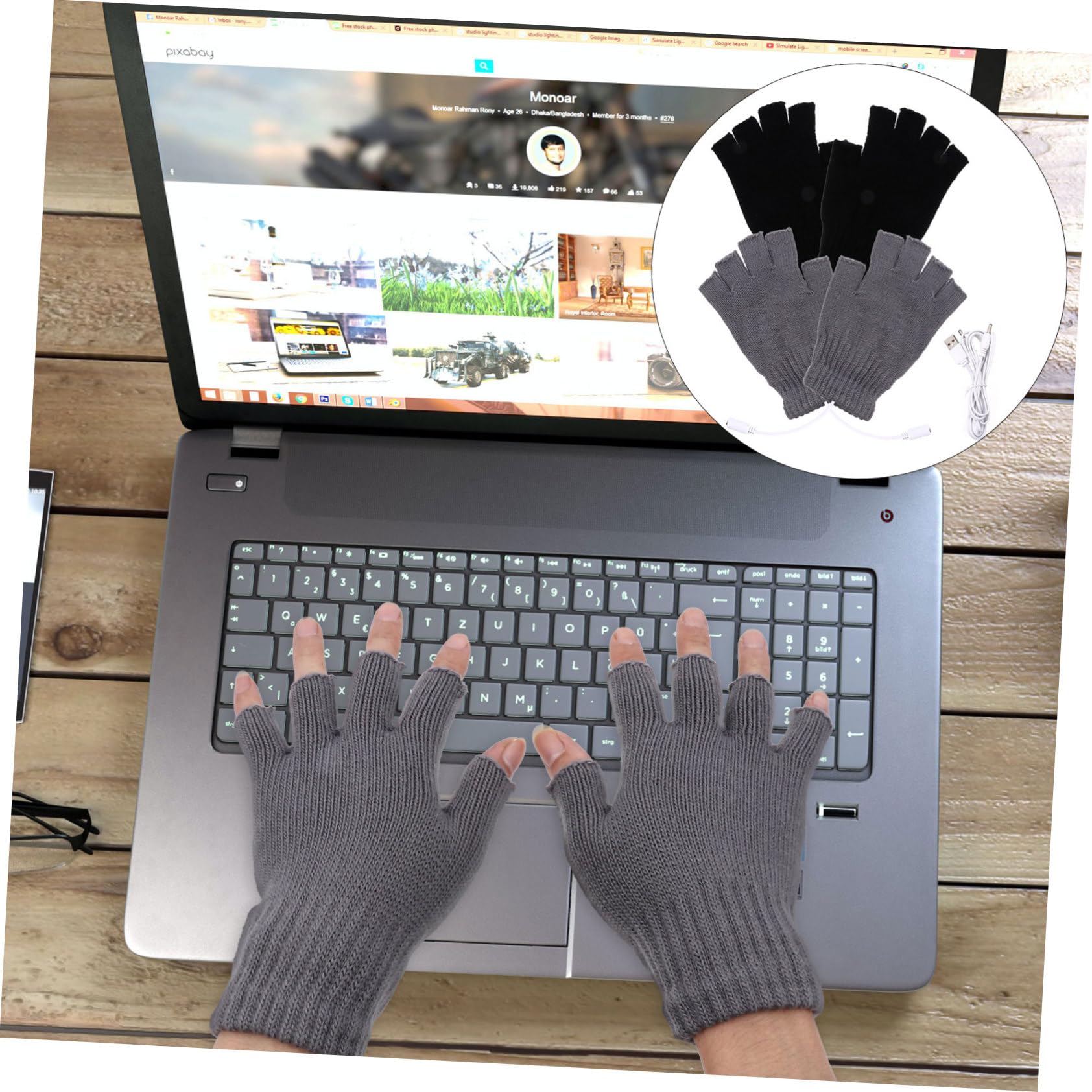 POPETPOP 2Pairs Heated Gloves Half Finger Thermal Hand Warmer Gloves for Winter for Writing Typing Gaming and Outdoor Activities