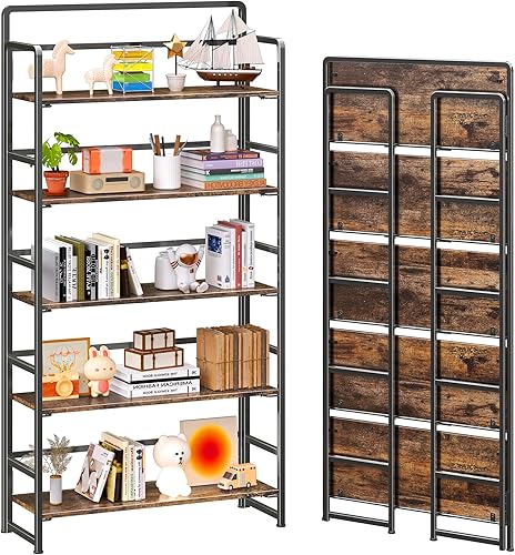 Miniatura 25 de 4NM Estantería plegable sin montaje, 4 niveles, estilo vintage. Organizador para estudio y oficina en casa (Blanco Natural) blanco natural,Todo