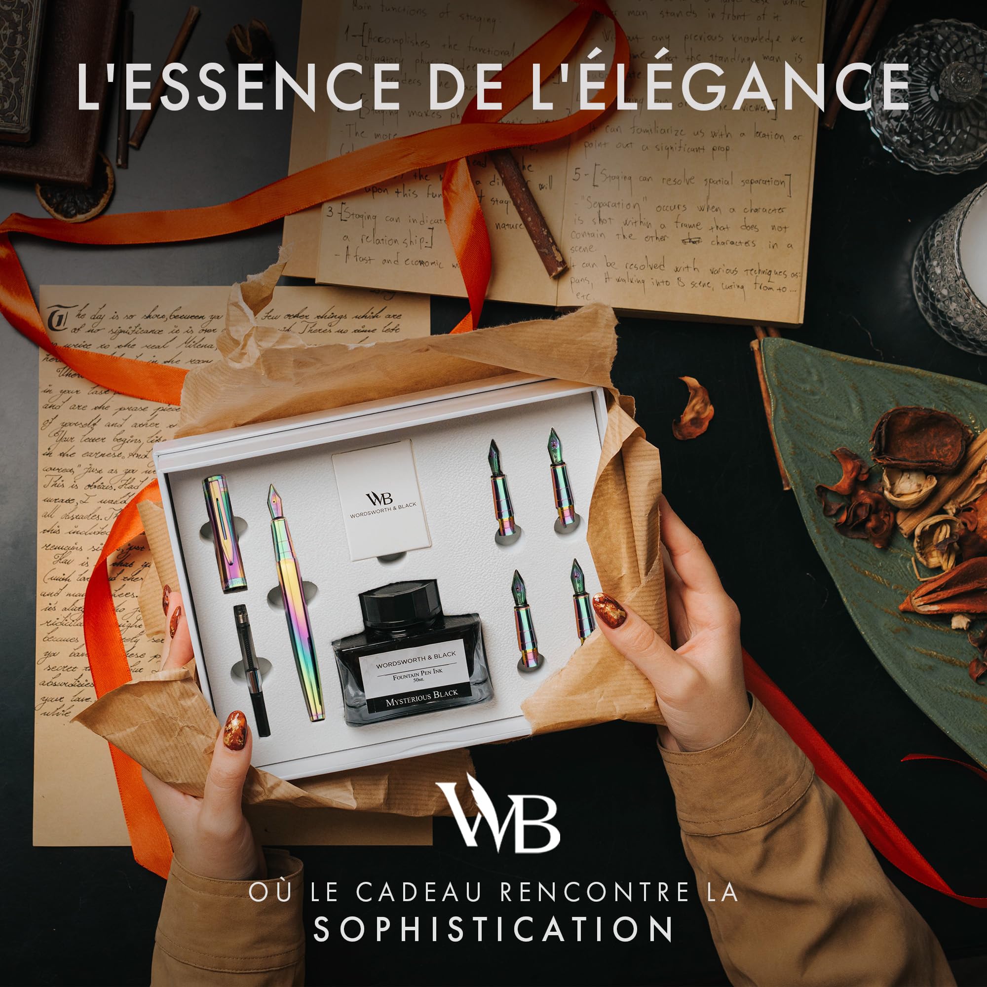 Wordsworth & Black Coffret stylo-plume de luxe, 6 plumes, Arc-en-ciel