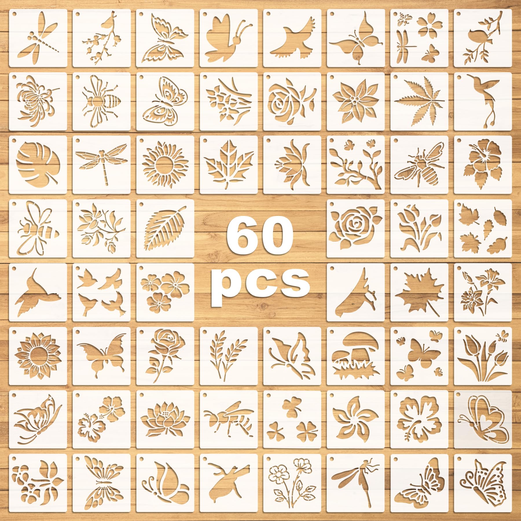 60 Pcs Stencils for Painting on Wood Reusable Wall Stencil Template Paint Stencils DIY Craft Flower Stencils for Drawing Home Decor (Flowering Plants)