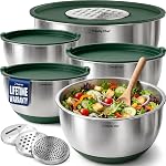 Priority Chef Stainless Steel Mixing Bowls with Lids Set, 3 Grater Attachments, Airtight Lids, Non-Slip Silicone Base Mixing Bowl Set, Large Prep Metal Mixing Bowls for Kitchen, Red