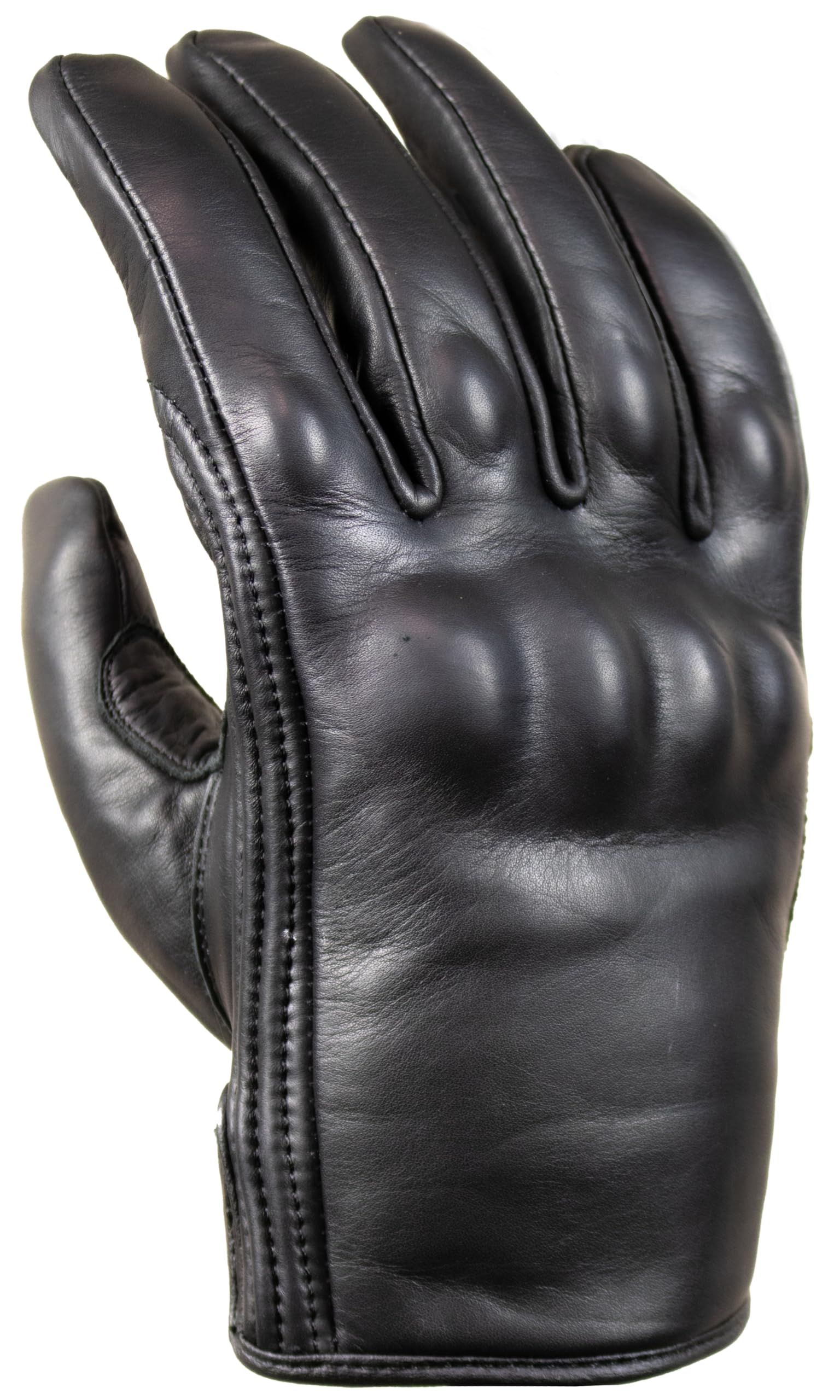 MDM Motorradhandschuhe Herren Leder, Retro Biker Handschuhe Chopper Leder mit Touchscreen, Kurze Motorrad Handschuhe, Schwarze Lederhandschuhe für Sommer & Übergang