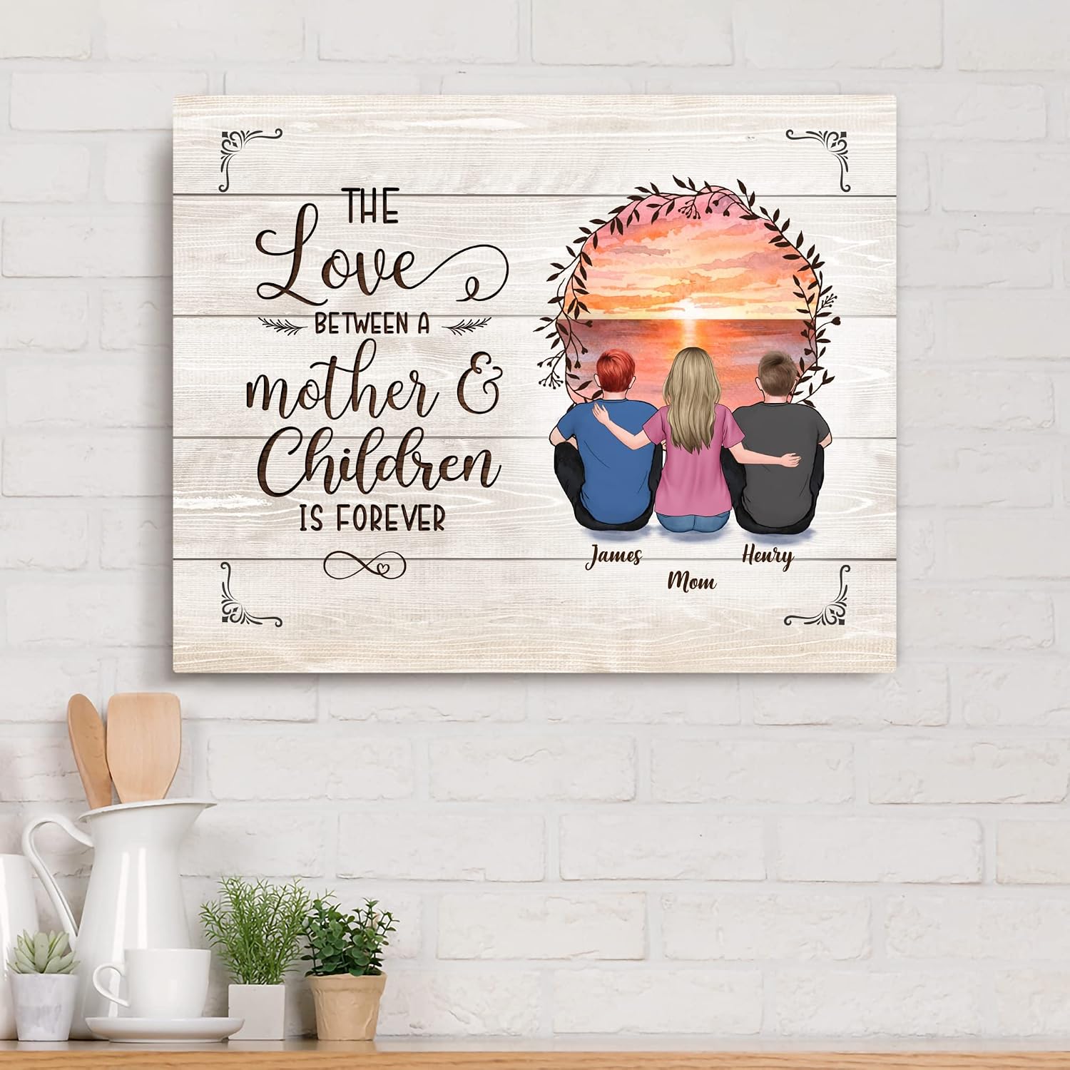 Gossby Personalized Mom Wrapped Canvas - Love Between Mother Children is Forever - Custom Gift for Mom from 2 Sons with Avatars Names - Mother Son Gift for Mothers Day Birthday - Canvas Wall Art
