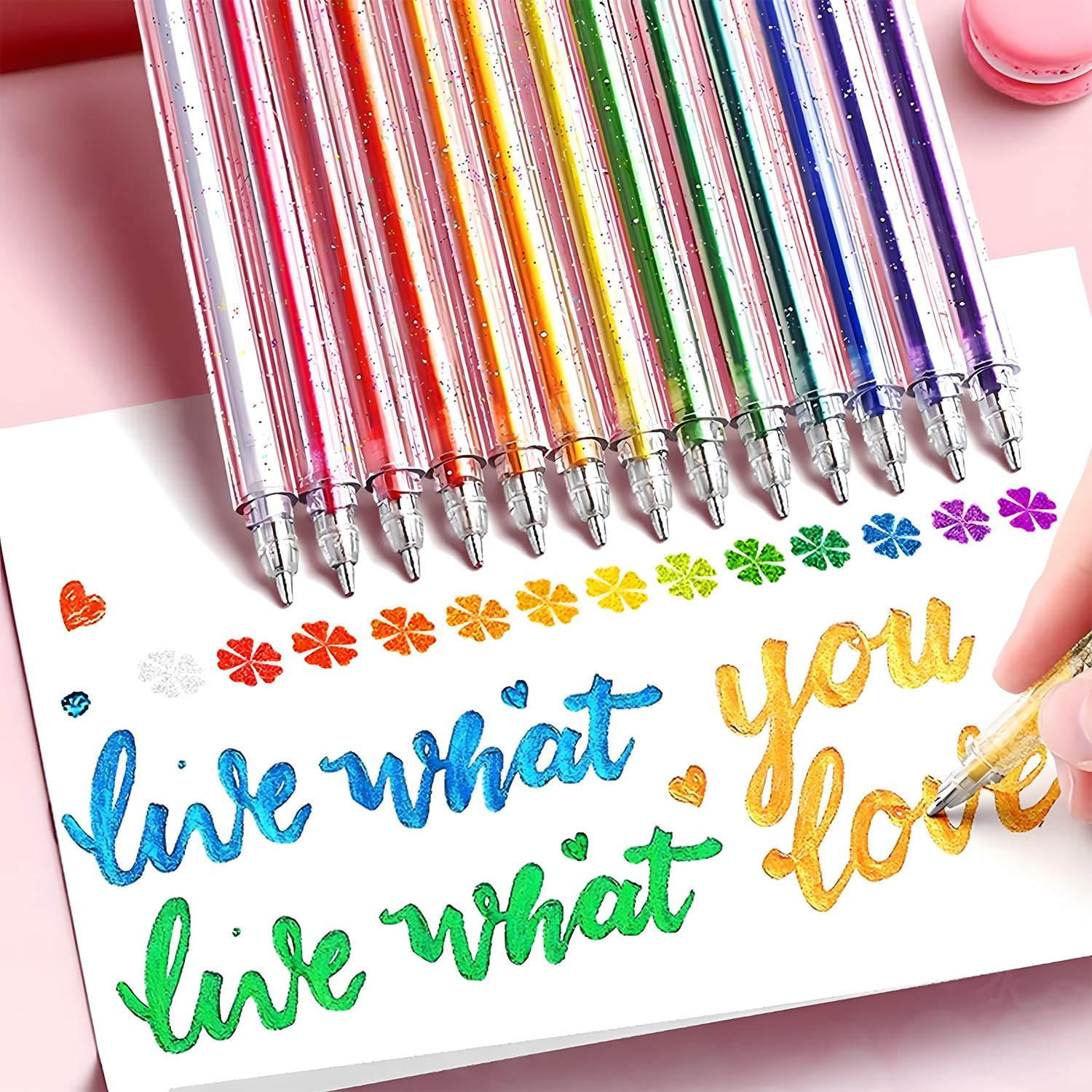 MOTIBACK 60 Pack Glitter Gel Pens Set60 Colors Sparkle Gel Pens in Canvas Bag for Adult Coloring Book Drawing Crafts Scrapbooks Journaling All Ages - Image 2