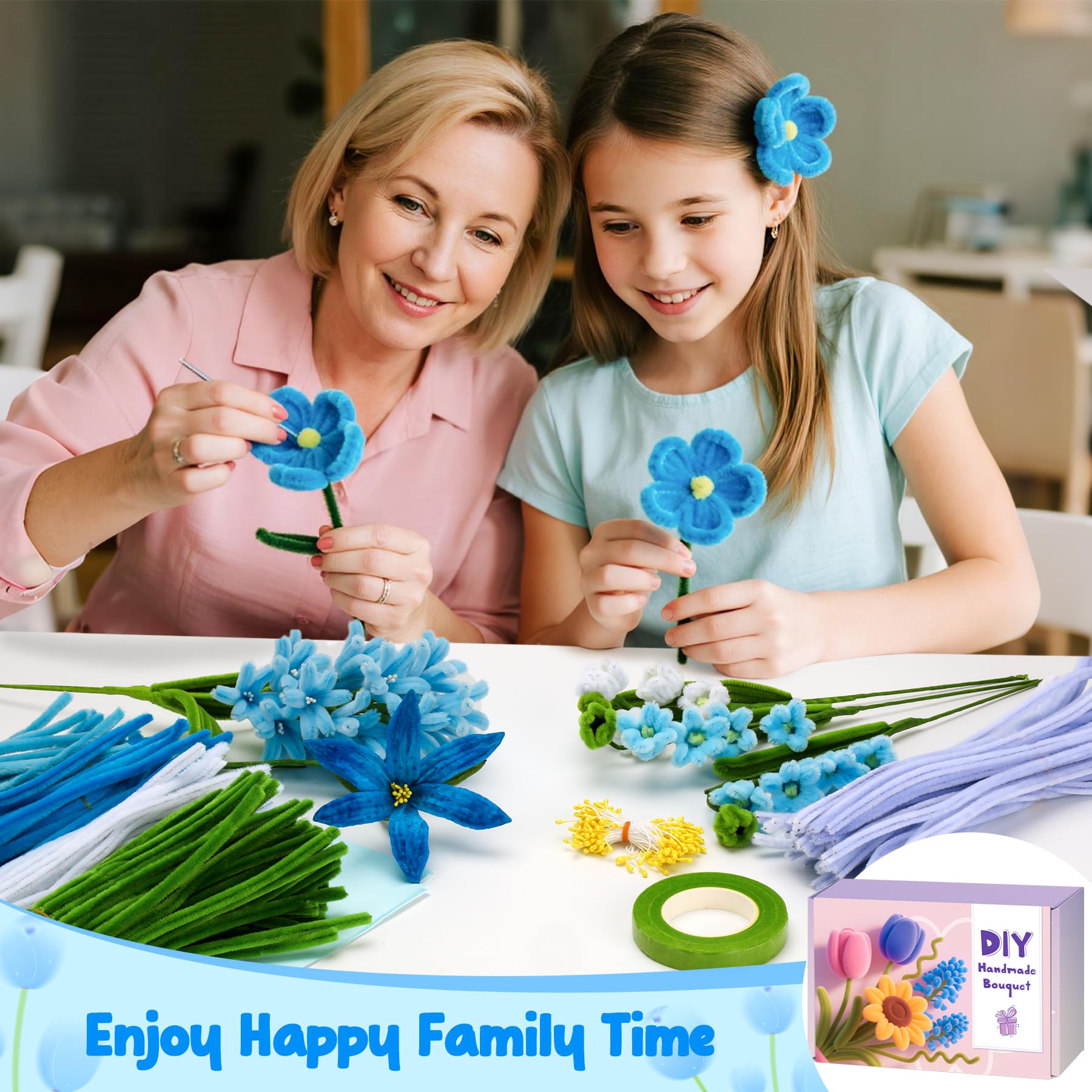 Hawdows 400 Pièces De Cure-pipes, Fil Chenille, Kit Bouquet Cure Pipe Chenille, Kit De Cure-pipes Avec Ruban Cadeau, Tige Fleur Artificielle, Ruban Adhésif, Papier Bouquet, étamines - Rose Set