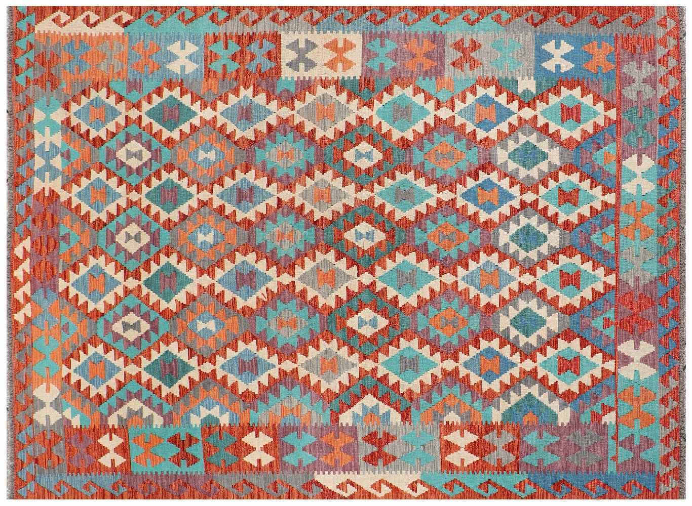 Tapis afghan Maimana kelim géométrique fait main multicolore 200 x 300