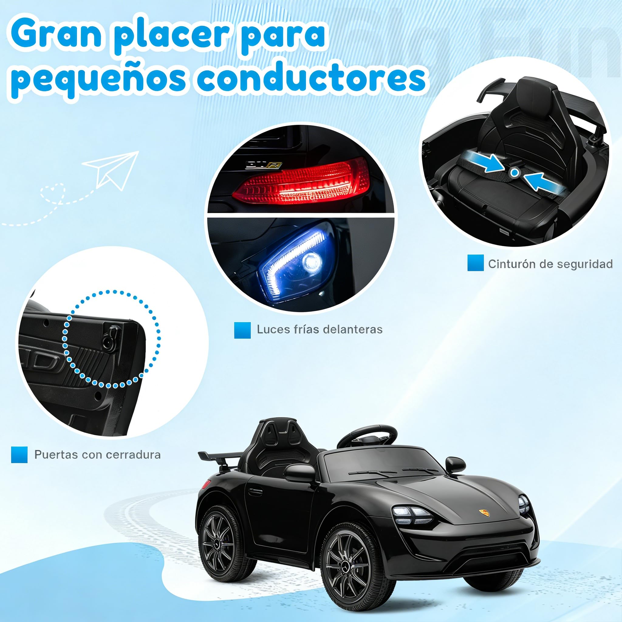 LALAHO Mercedes AMG GTR 12V Coche Eléctrico para Niños Doble Motor Control Remoto MP3 Negro