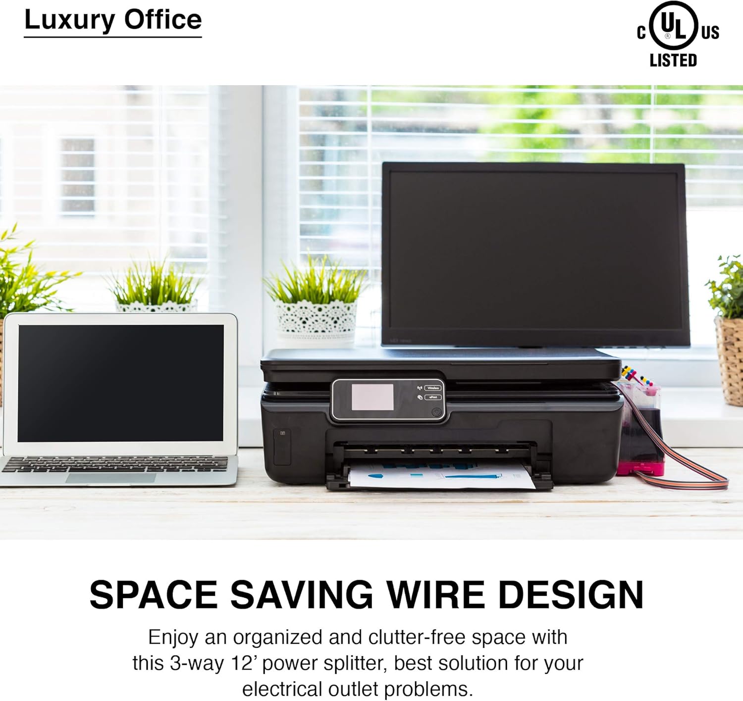 Weekly Top Sale 3 Way Power Splitter and 12' Extension Cord, 3 Pack With Angled Plug - 1 to 3 Cable Strip With 3 Pronged Outlets and Long Y Style Wire – Black - SJT 16 AWG – By Luxury Office One-Day Sale: Up to 70% Off 3 Way Power Splitter and 12' Extension Cord, 3 Pack With Angled Plug - 1 to 3 Cable Strip With 3 Pronged Outlets and Long Y Style Wire – Black - SJT 16 AWG – By Luxury Office