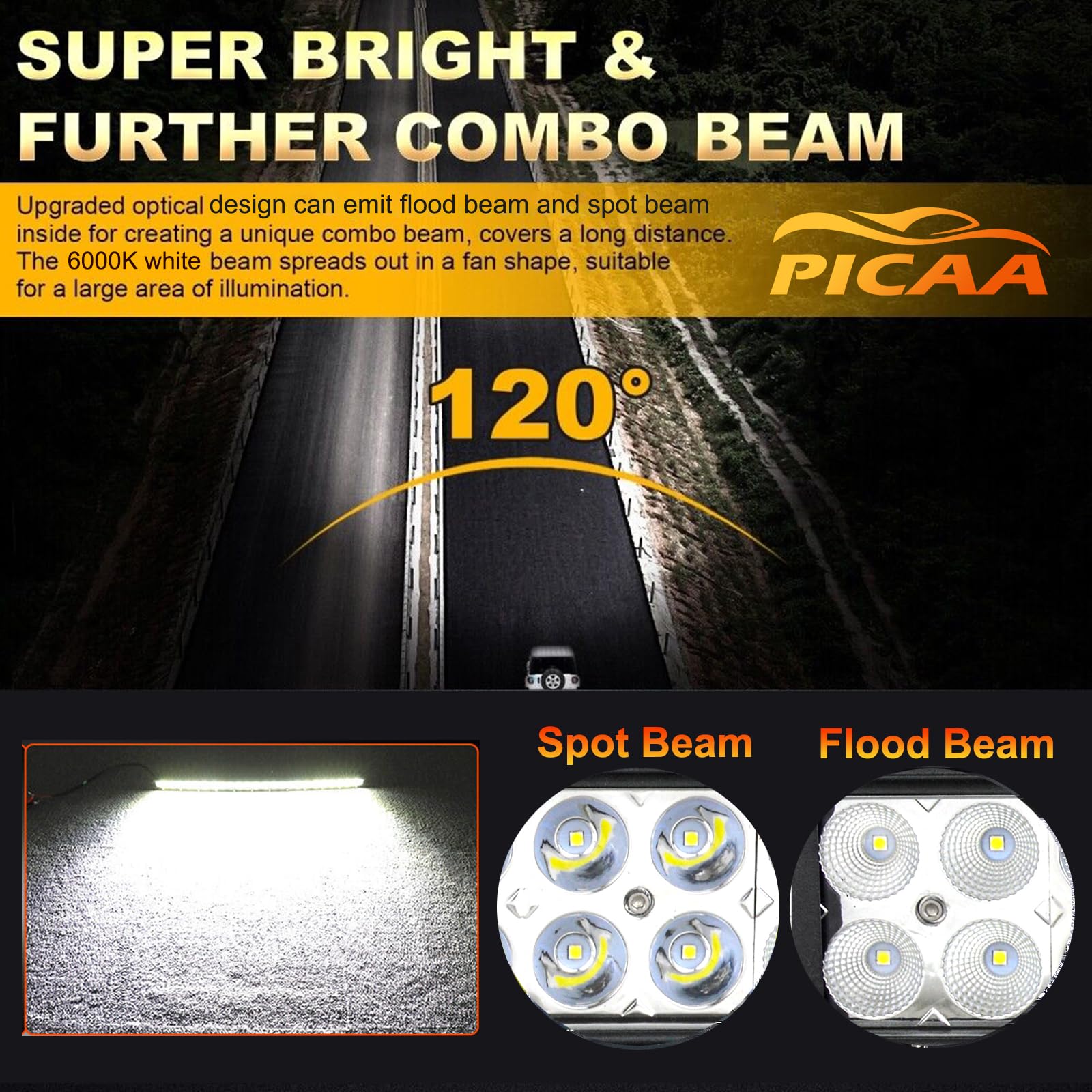 PICAA Barra de Luces LED Curvada de 42 Pulgadas 240W Luces de conducción Todoterreno con Kit de cableado para camión Remolque Coche Barco a Motor 4WD 4x4 SUV UTE ATV 6000K IP67