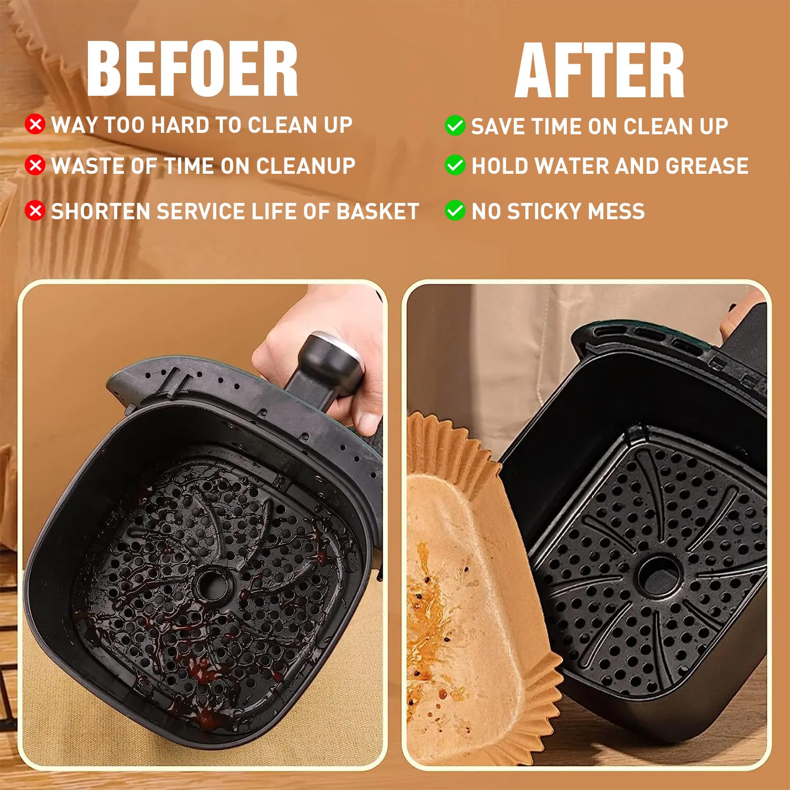 Bakpapier voor heteluchtfriteuse, 22 x 14 cm, 100 stuks bakpapier voor Ninja Food Dual Air Fryer, airfryer bakpapier, heteluchtfriteusepapier, compatibel met Ninja AF300EU AF400EU