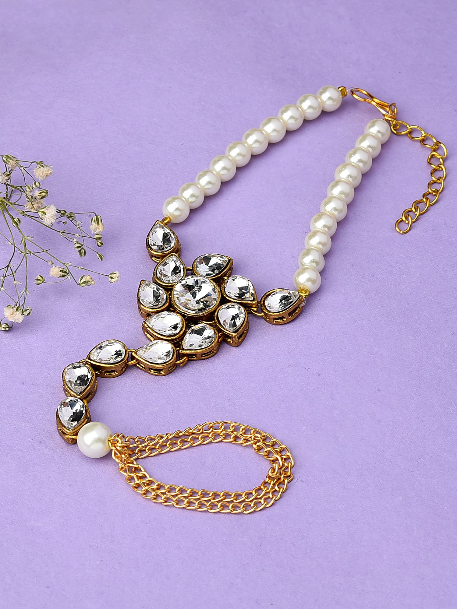 Tone Crystal Shine Stones & Ring Bracelet For Women