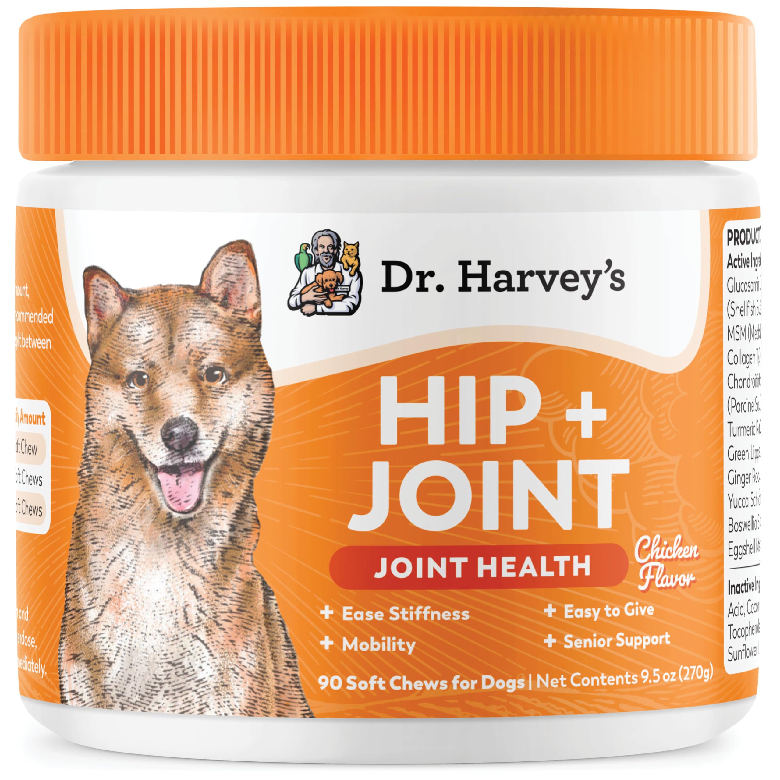 Hip & Joint Soft Chews for Dogs, Daily Mobility Supplement Chewable Bites for Dogs with Glucosamine, Chondroitin & MSM, Green Lipped Mussel, Chicken Flavor (90 Chews)