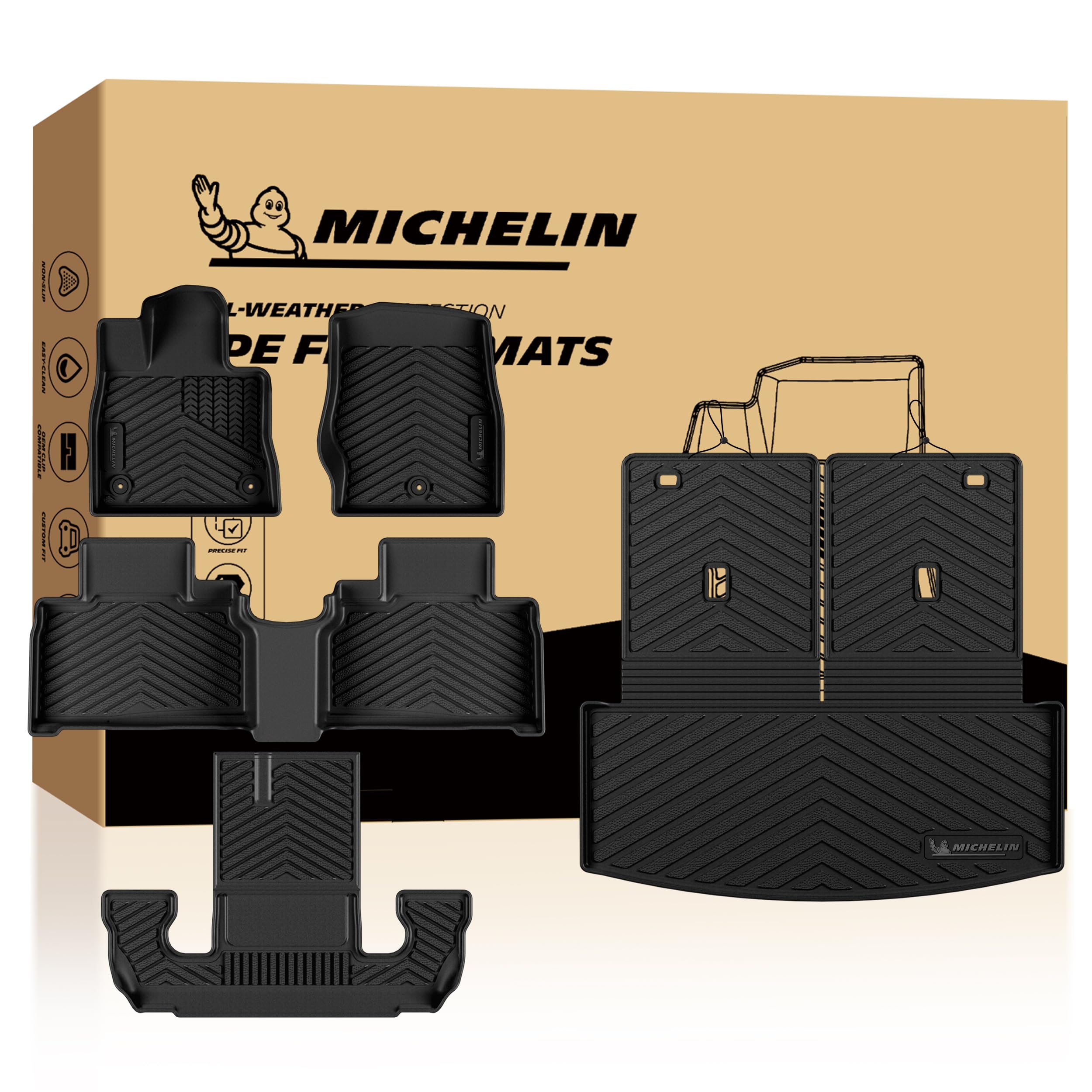 Michelin Vehicle Mats, Premier Series All-Weather TPE Custom Fit Liner for 2022-2026 Ford Explorer 6 Seats Captain Chairs Active/ST-Line/ST/Platinum/Tremor Floor Mats (5 Piece)