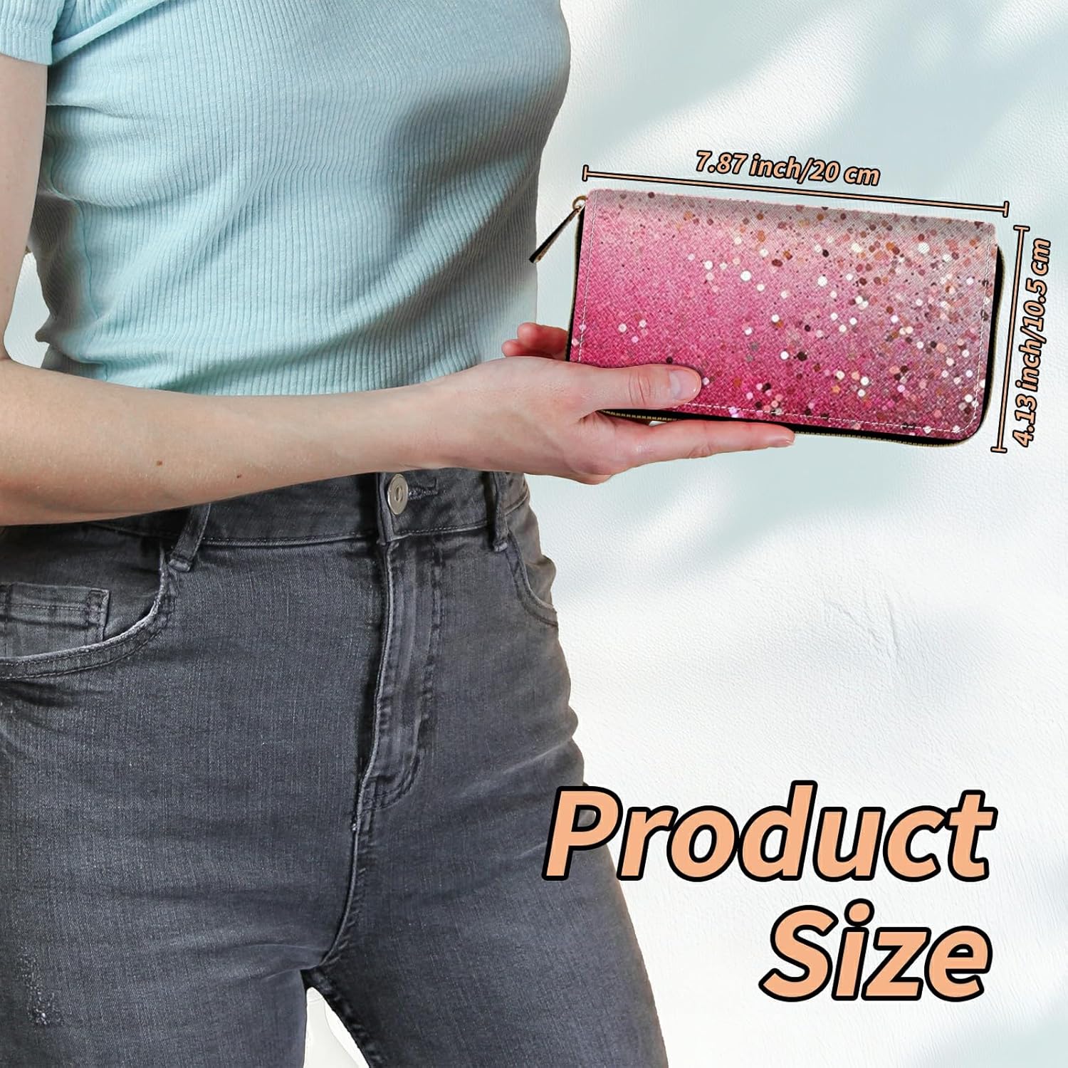 Women's RFID Blocking Wallet PU Leather Slim Bifold Wristlet Clutch with Large Capacity,16 Card Slots & Zipper Coin Purse Pocket Ladies Travel Purse Wristlet,Pink Glitter - Image 2