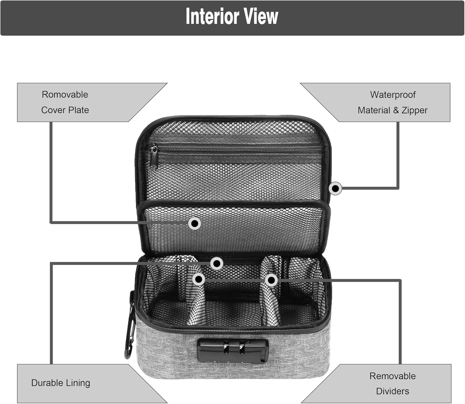 Large Standard Smell Proof Bag with Combination Lock, Water-Resistant file Organizers Conatiner Case for Travel and Home, Medicine Storage Box, Great Gift for Friends, Grey