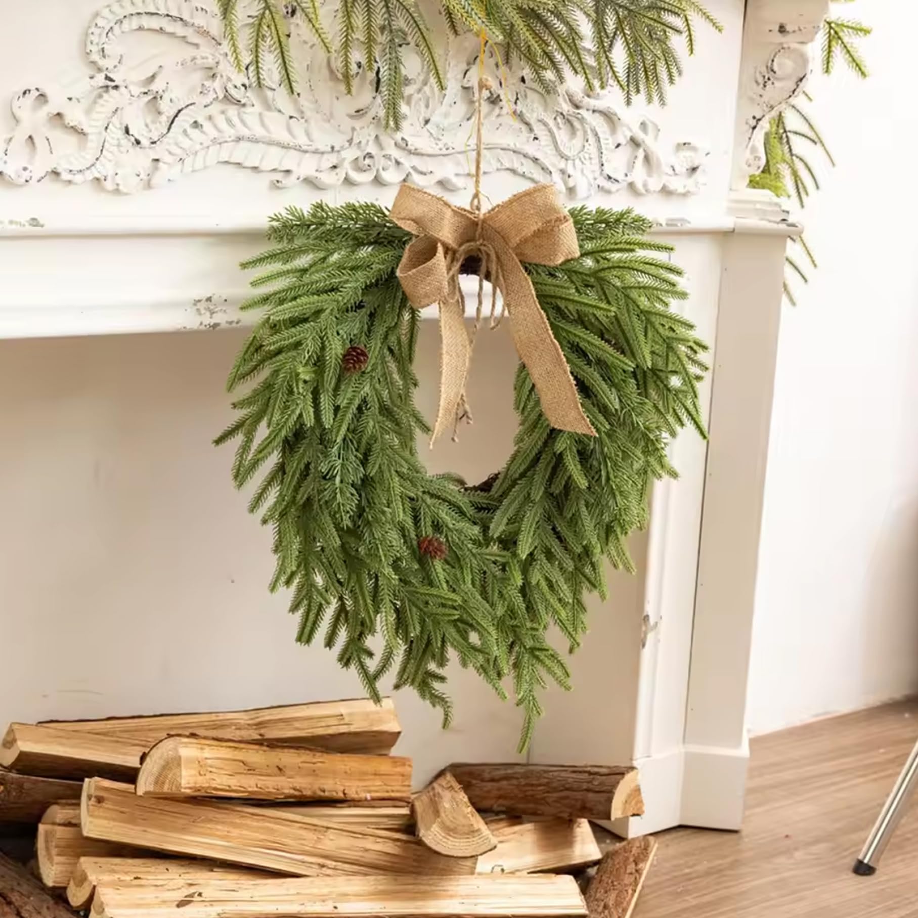 Couronnes de Noël pour Porte d'entrée, Pommes de pin artificielles 50, 8 cm, Couronne pin du Norfolk pour Mur cheminée, décoration d'hiver, Couronne du Norfolk, couronnes Noël pour