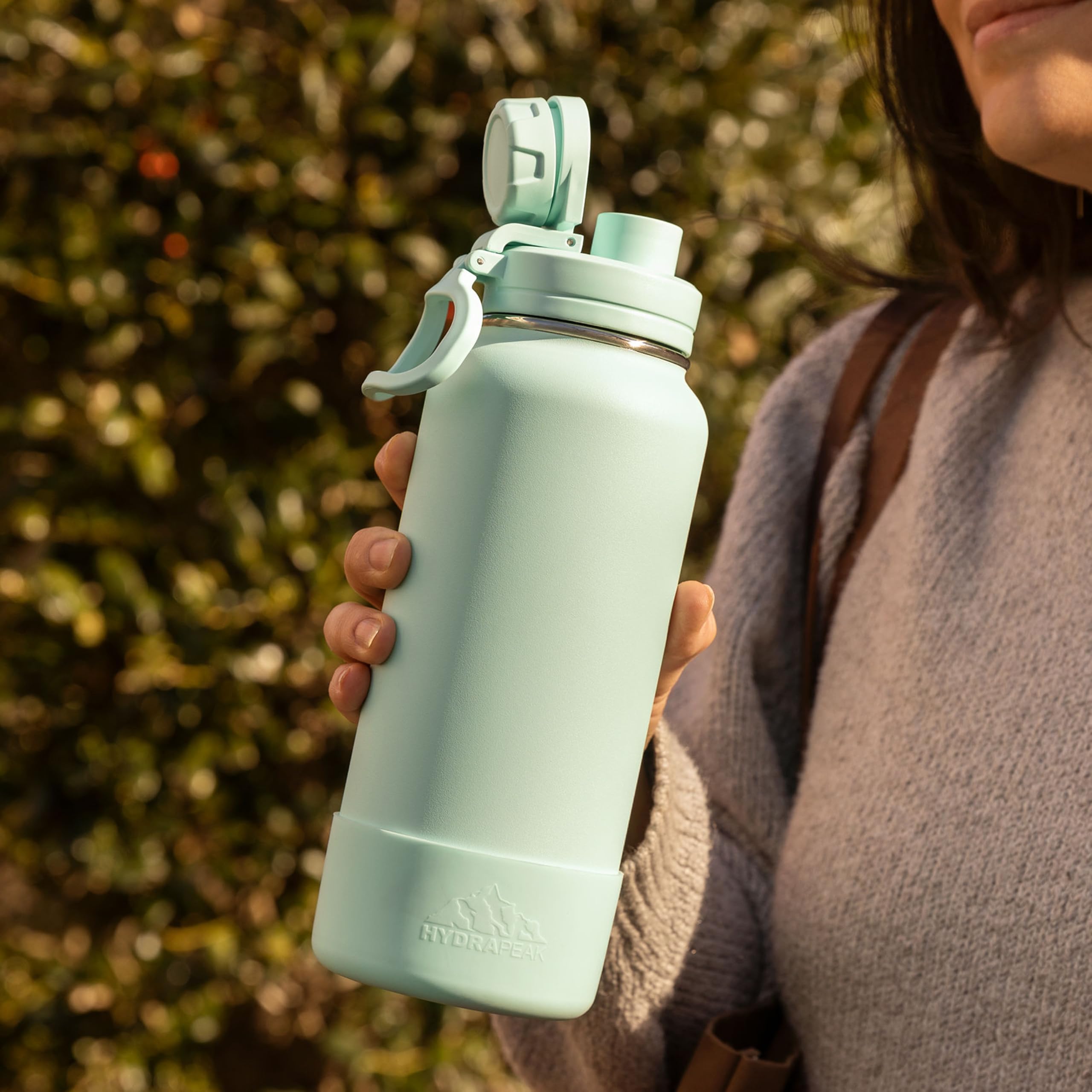 Hydrapeak Isolierte Sport-Trinkflasche mit Strohhalm und Trinkdeckel, auslaufsicher, hält Getränke 24 Stunden kalt, 12 Stunden heiß, Premium-Edelstahl-Wasserflaschen (907 ml, grau)