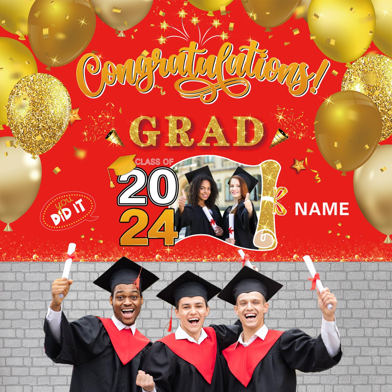 Fun 'It's Me Hi I'm The Grad Girl' Glitter Banner – Class Of 2024 Graduation Party Decorations For Her - View #5