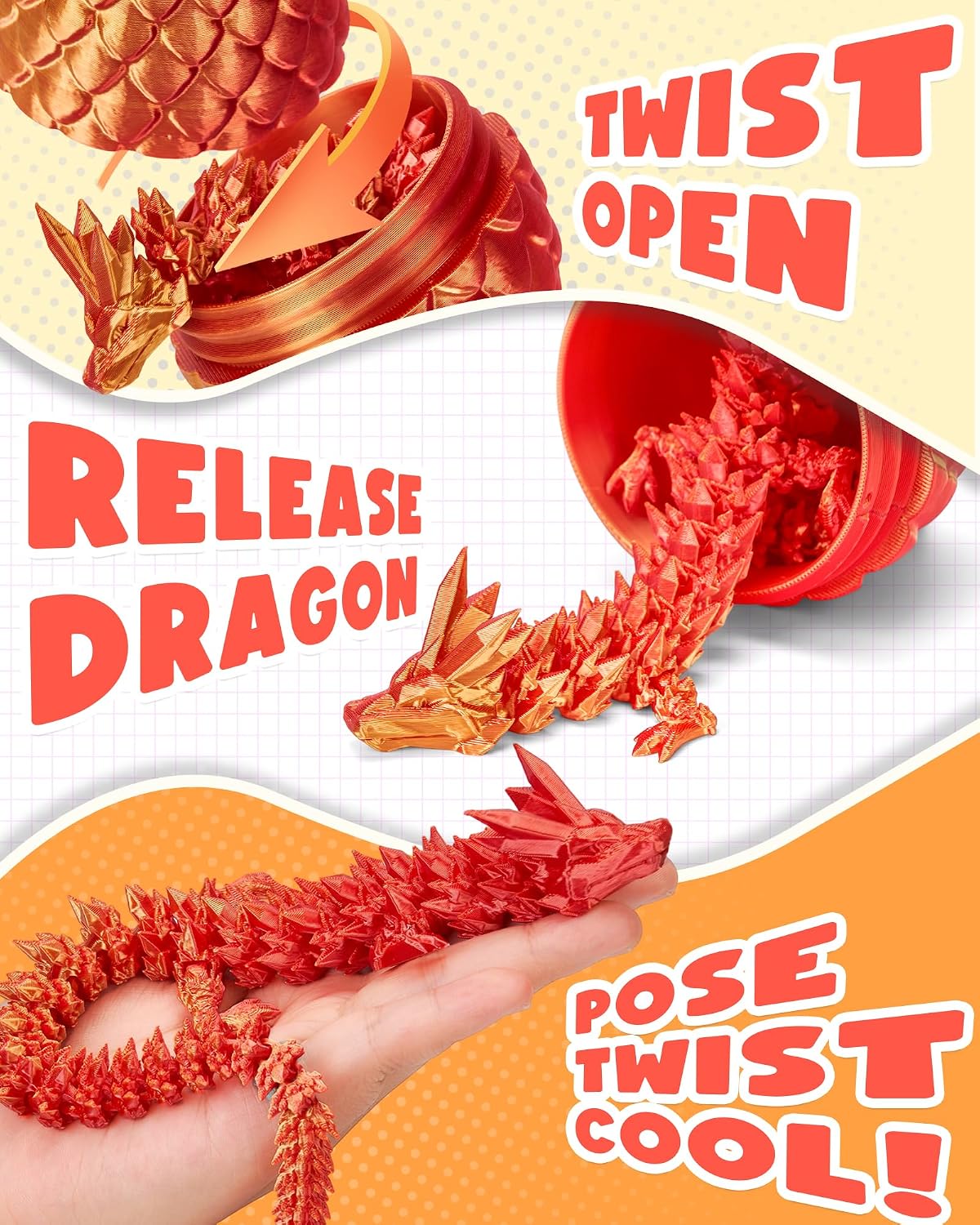 TBOLINE 12" 3D Printed Dragon Egg, Cool 3D Printer Articulated Crystal Dragon Toys for Kids, Surprise Animals Figurines Fidget Dinosaur Eggs Toys for Girls Kids Teen 5-7 4-6 8-12 image 3