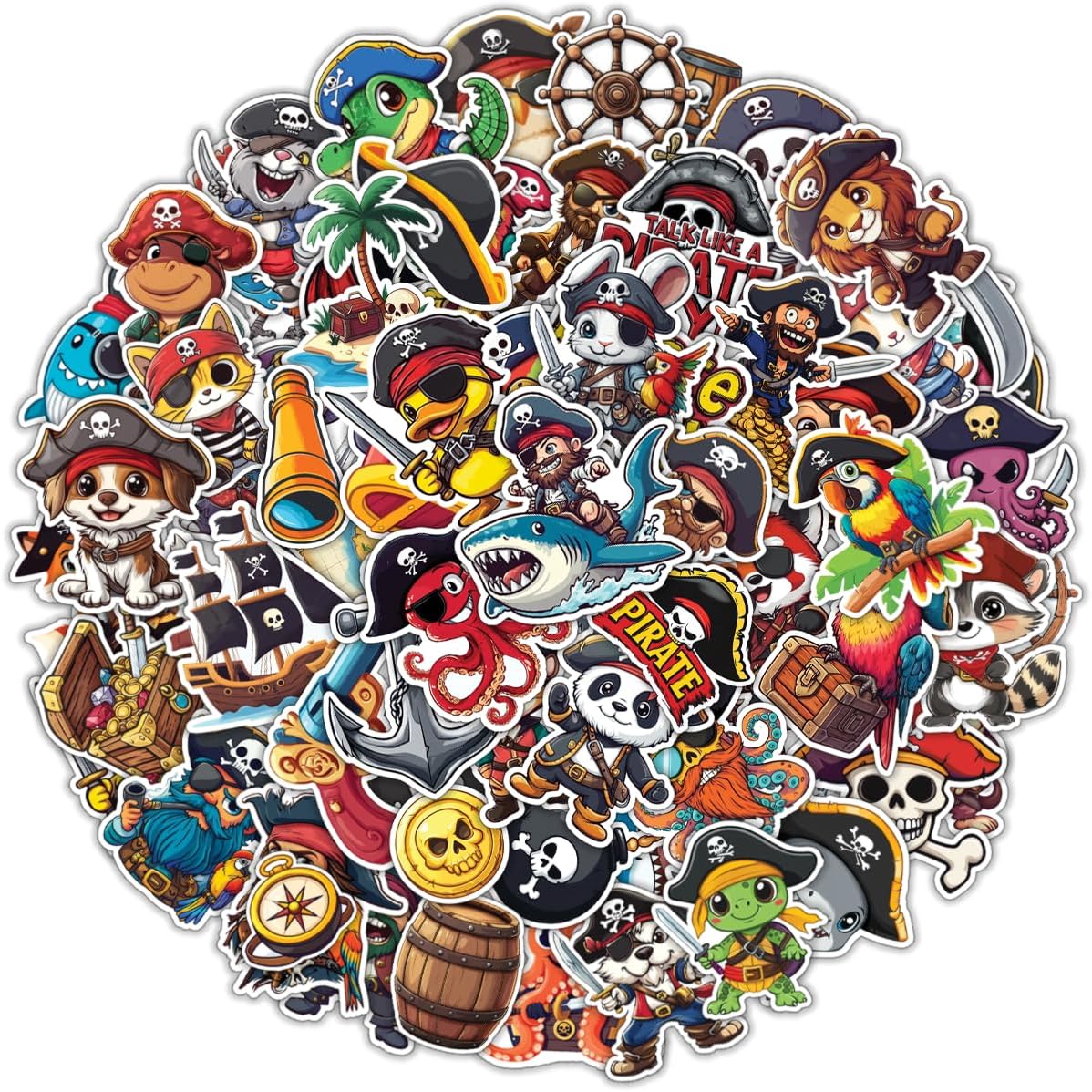 64pcs Pirate Animal Stickers for Kids Waterproof Decals for Water Bottles Laptop Luggage Computer Scrapbooking Teens Adults Girls Kids Funny Party Birthday Decorations