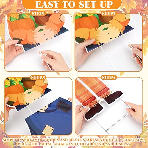 Miniatura 3 de Geetery 4 piezas de decoración de Acción de Gracias al aire libre, estaca de espantapájaros, calabazas peregrinas, letrero de porche con estaca,