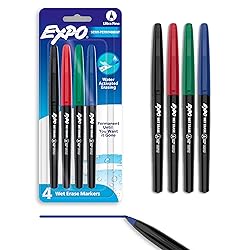 EXPO Wet Erase Markers, Semi-Permanent Markers, Assorted, Ultra Fine Point, 4 Count