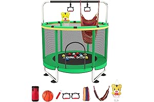 440lbs Adjustable Baby Toddler Trampoline with Basketball Hoop and Safety Enclosure