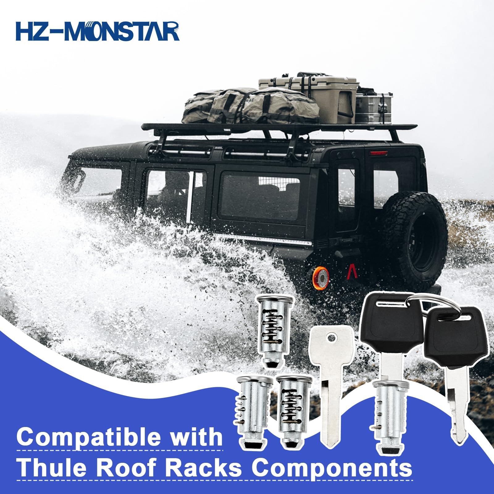 HZ-MONSTAR 4 Pack Lock Cores Compatible with Thule Roof Racks Components, One-Key System Lock Cylinders, Key Cylinder for Bike Rack Lock, Roof Cargo Lock, Roof Rack Locks, Towers, Ski Rack