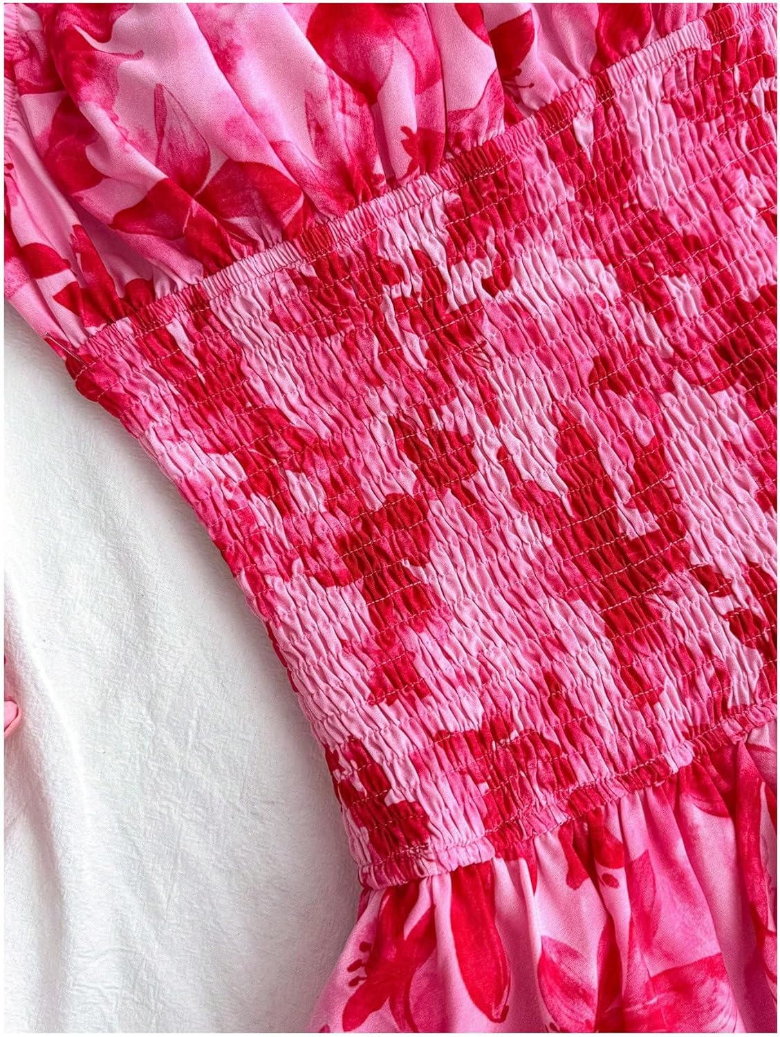 OYOANGLE Girl's Floral Ruffle Teen Dress Spaghetti Strap Sleeveless Shirred Waist Summer Vacation Short Dress