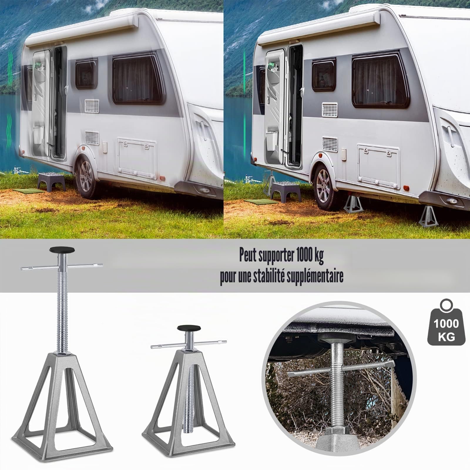 FIVMEN Lot de 4 chandelles d'essieu en aluminium - Hauteur réglable de 280 à 435 mm - 1T - Pour caravane, remorque, caravane