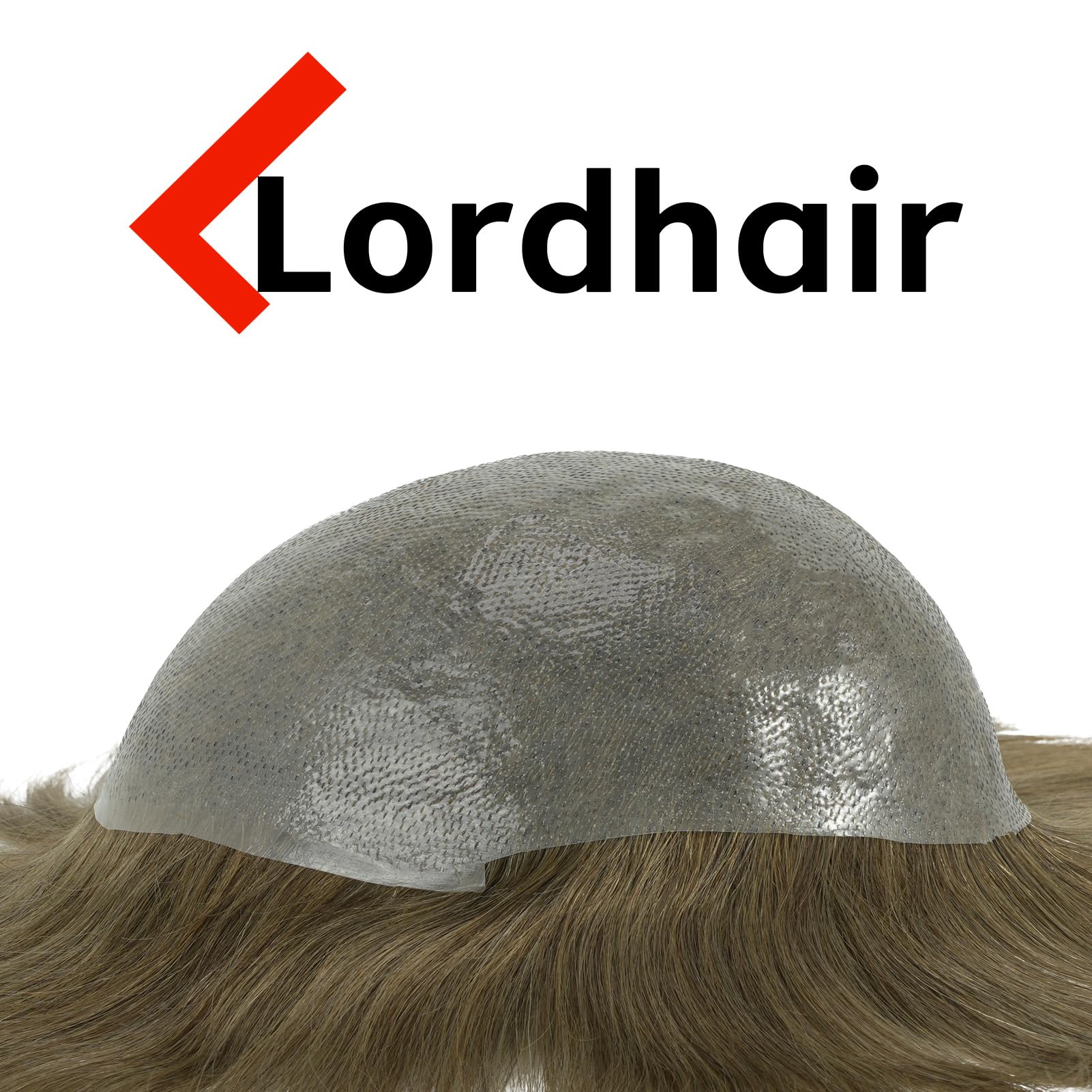Lordhair Toupet z naturalnych włosów dla mężczyzn, cienka skóra, rozmiar podstawowy, 2,5 x 25 cm, lekki, średni system wymiany włosów