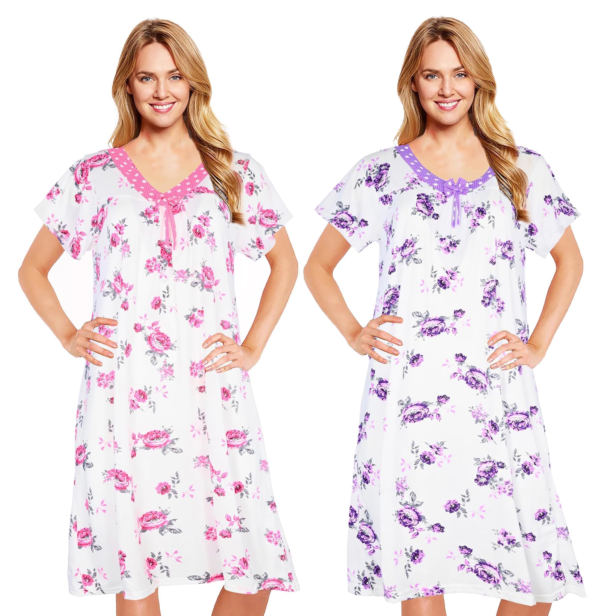JEFFRICO 2 Pack Long Nightgowns for Women - Short Sleeve Soft Womens Nightgowns & Sleepshirts