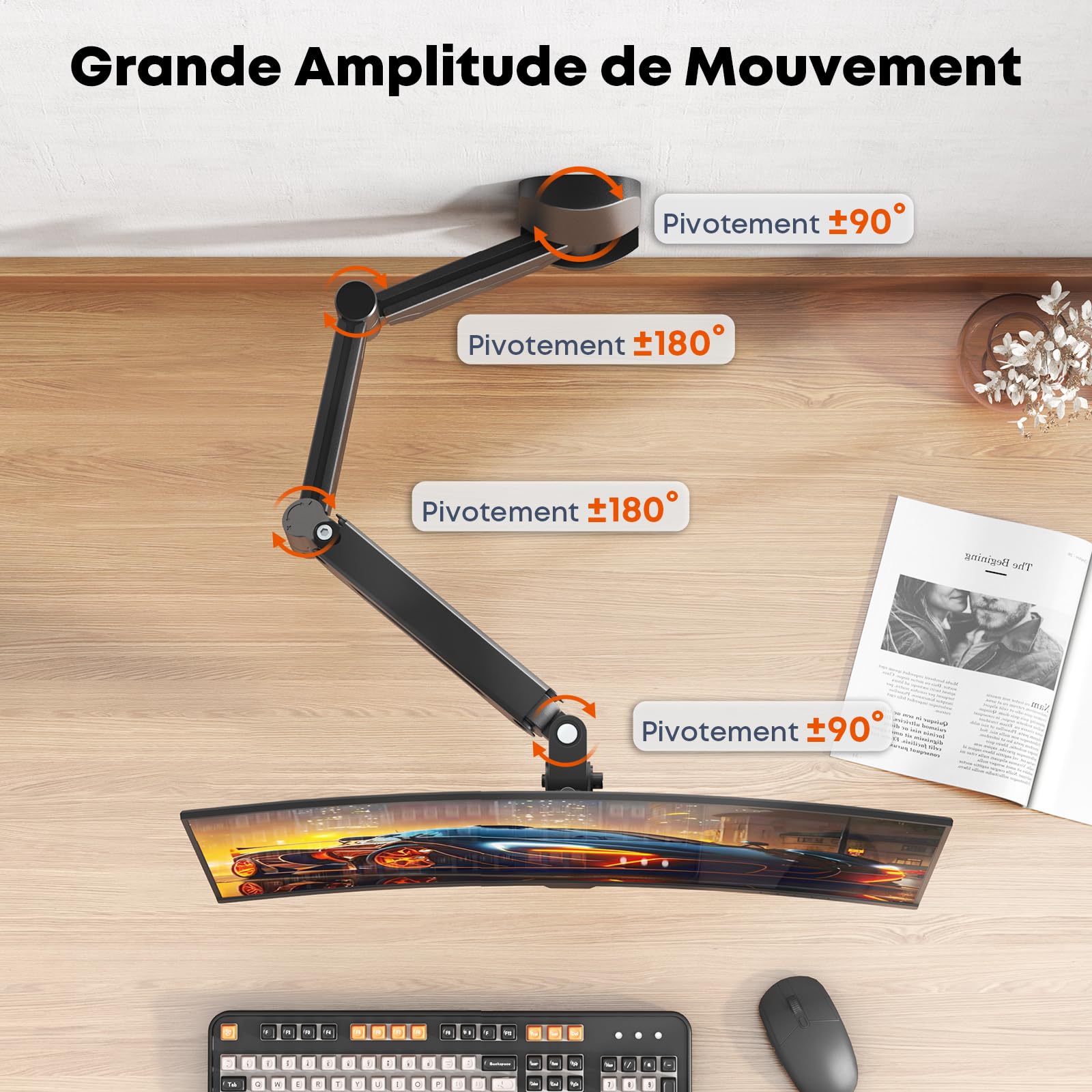 Support mural pour écran de 17 à 32" – Bras mural extra long, support mural Vesa entièrement réglable, VESA 75 x 75/100 x 100, peut supporter jusqu'à 9 kg, noir