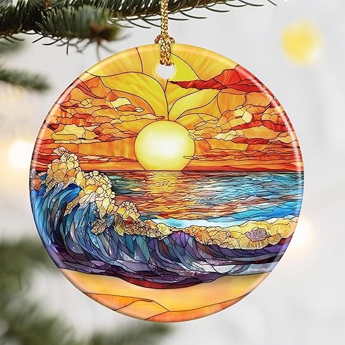 Miniatura 15 de Adornos de Navidad, Dodosky adorno de cerámica de olas del océano de 2.8 pulgadas, decoración navideña, adornos para árbol de Navidad, decoraciones