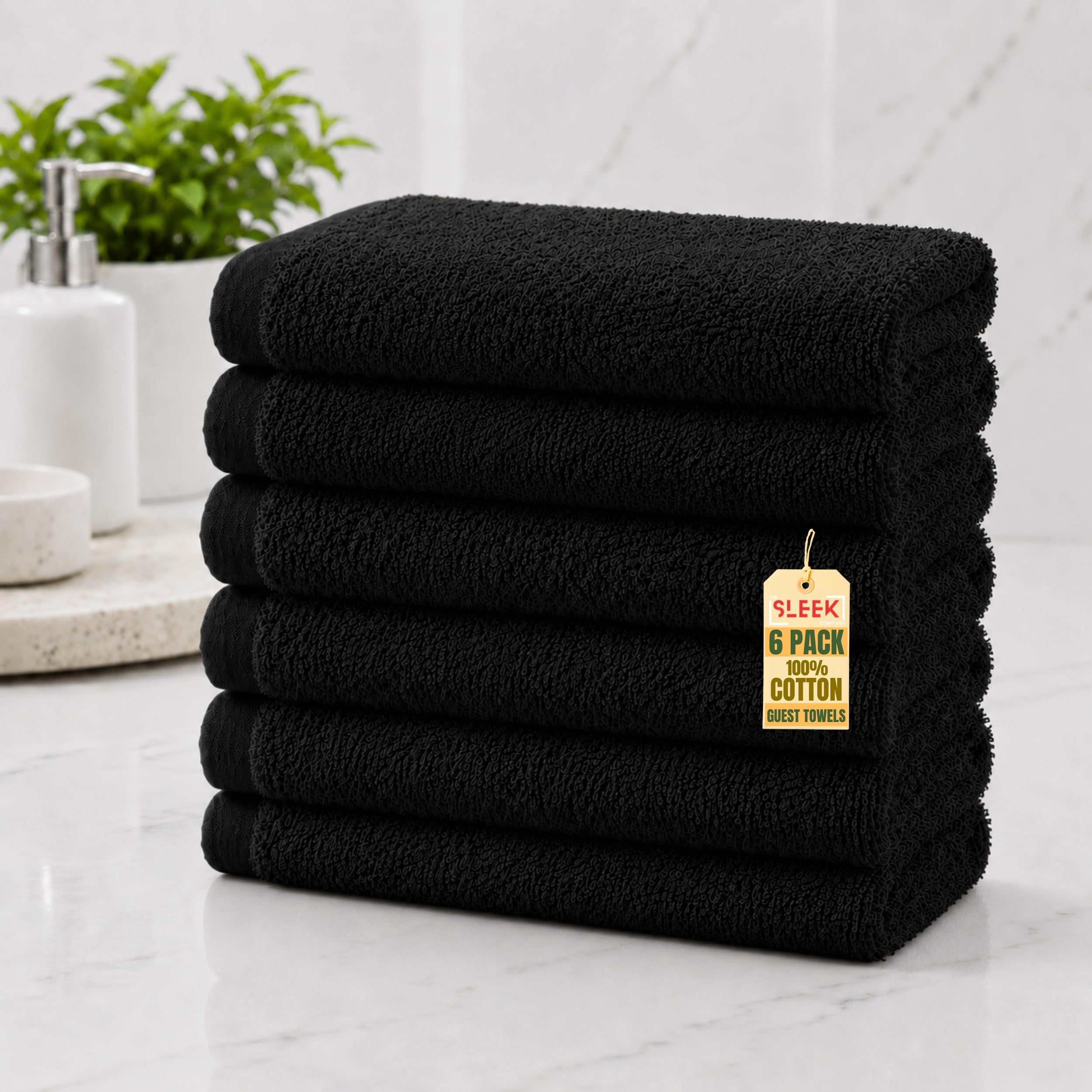100% Cotton Guest Towels (30x50cm) – Pack Of 6 – 500GSM Soft & Absorbent Small Hand Towels For Kitchen – Hypoallergenic Hand Towels For Bathroom – Ideal Small Hand Towel For Homes, Hotel & Spa (Black)