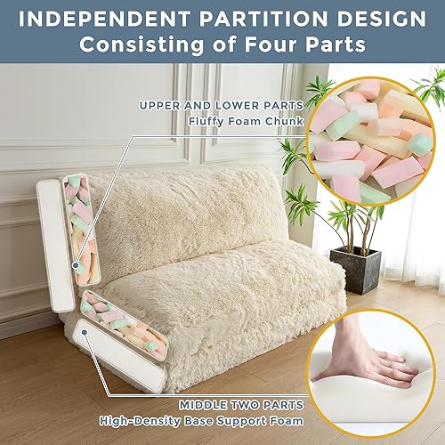 Miniatura 3 de MAXYOYO Puf Cama de suelo, sofá de piel sintética para adultos, sofá plegable de espuma con relleno de espuma, colchón de suelo de tamaño