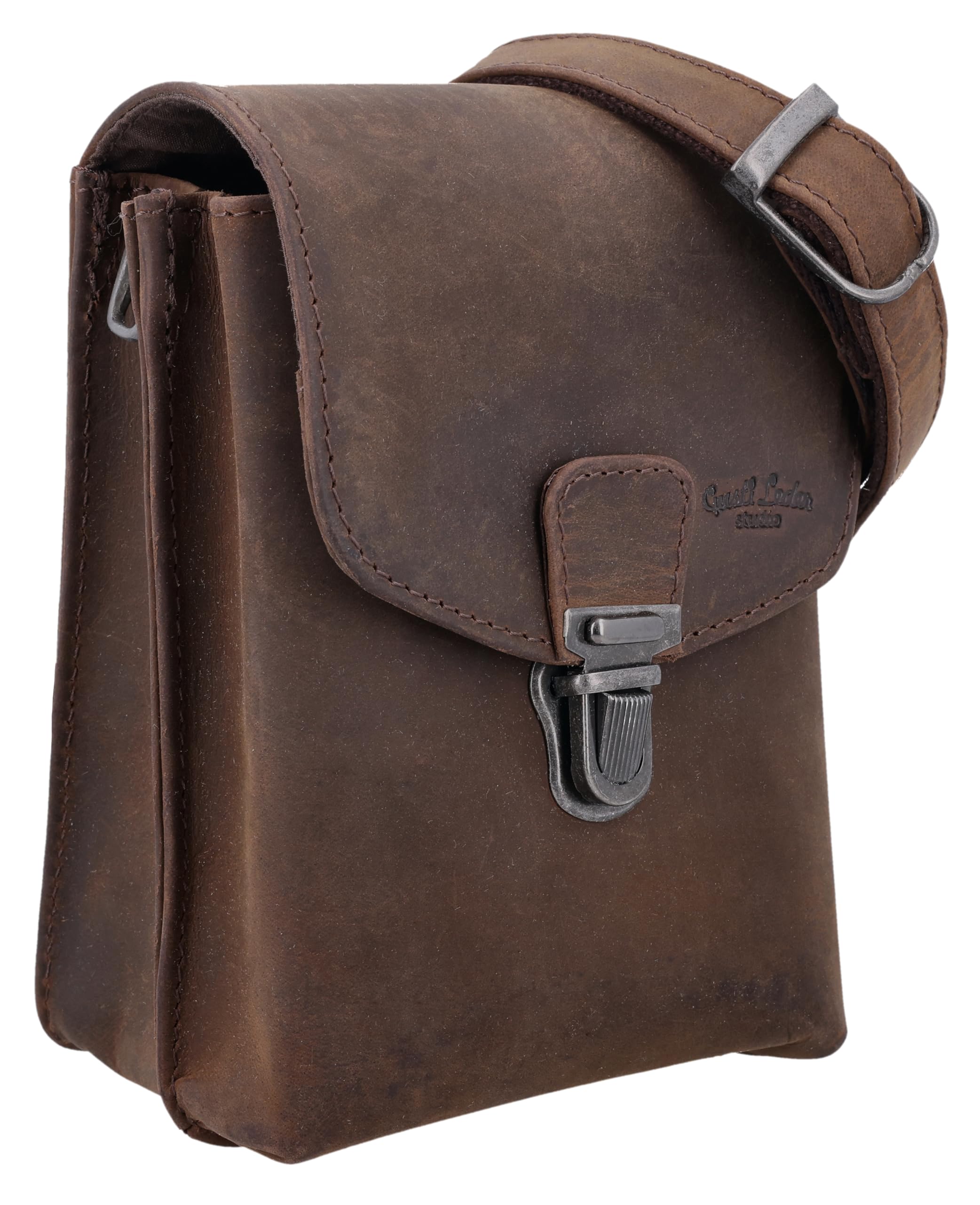 Gusti Gürteltasche Leder Nelly – Flexible Leder Handytasche zum Umhängen oder Tragen am Gürtel I Kleine Lederhandtasche mit Gürtelschnalle