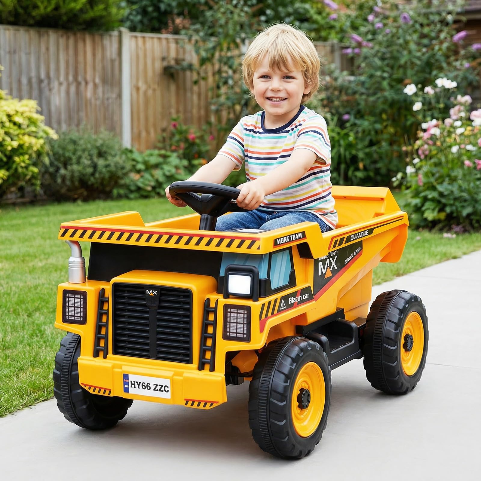 Tractor Eléctrico GOPLUS 24V Con Remolque Y Mando A Distancia 2.4G, Luces LED, Música, Bocina Y USB, Para Niños De 3 A 7 Años Con Cinturón De Seguridad