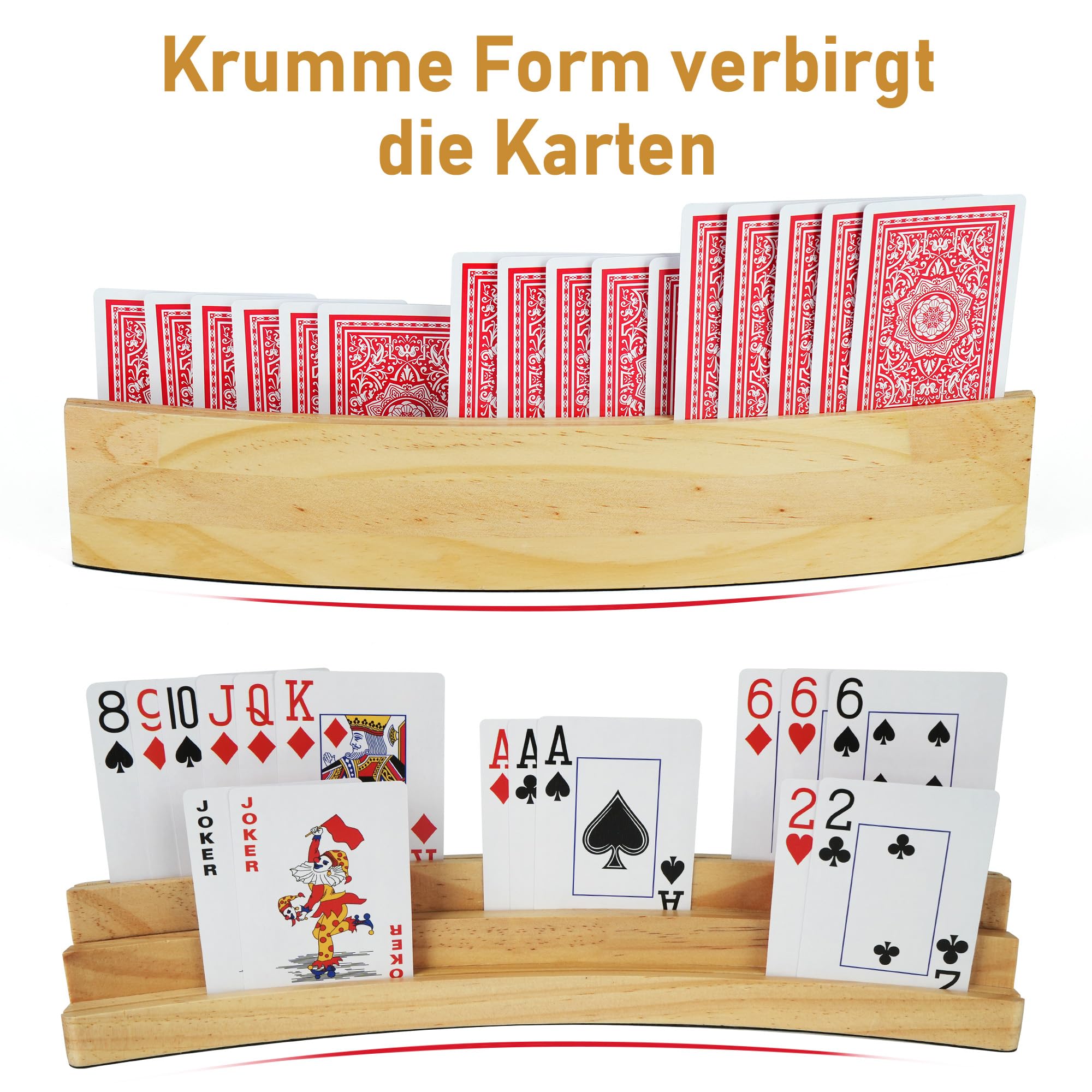 LotFancy Kartenhalter Holz, 2er Set Spielkartenhalter für Spielkarten 3-Stufen, Freisprech Kartenständer für Senioren - 4