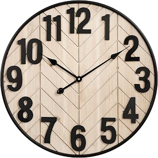 24 Inch Large Wall Clock for Living Room Decor, Rustic Wooden Farmhouse Wall Clock with Black Metal Frame, Battery Operated Non-Ticking Silent Wall Clocks for Home Decor (Brown)