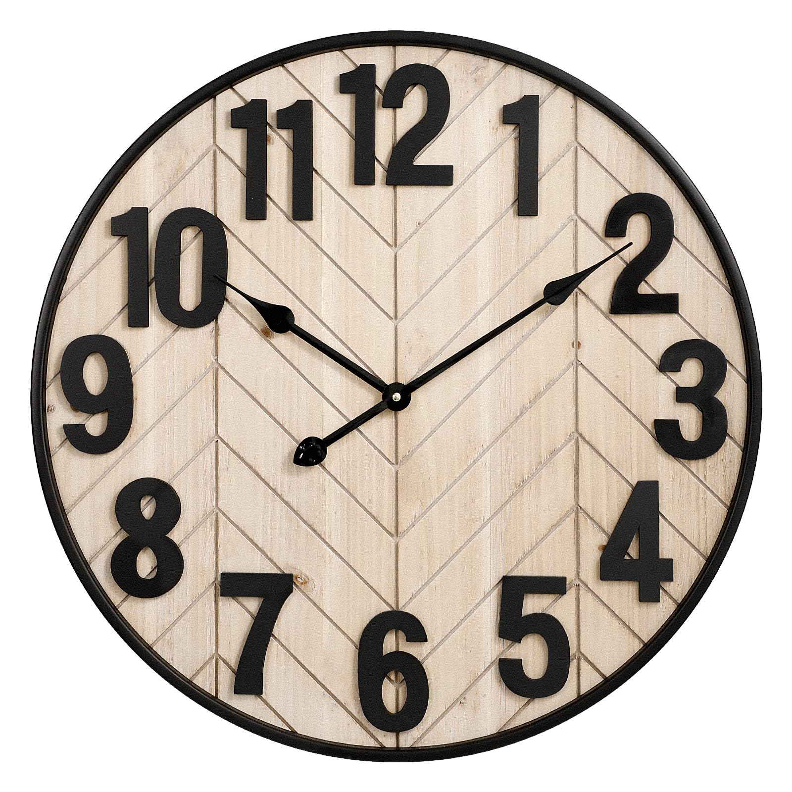 Horloge murale en bois marron de 61 cm avec cadre métallique durable