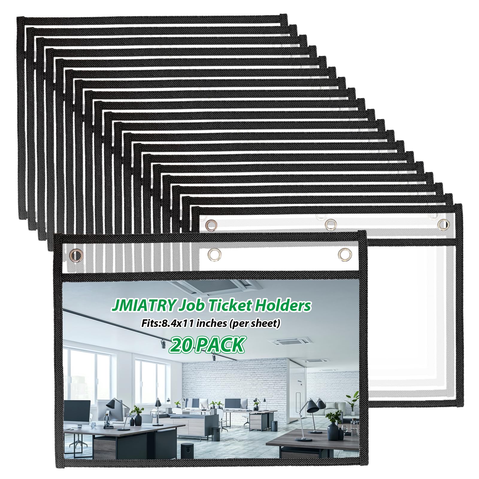 JMIATRY 20PCS Horizontal Job Ticket Holders 8.5x11 Inch Dry Erase Pocket Sleeves Landscape 3 Rings Work Order Plastic Sleeves Job Ticket Holders for