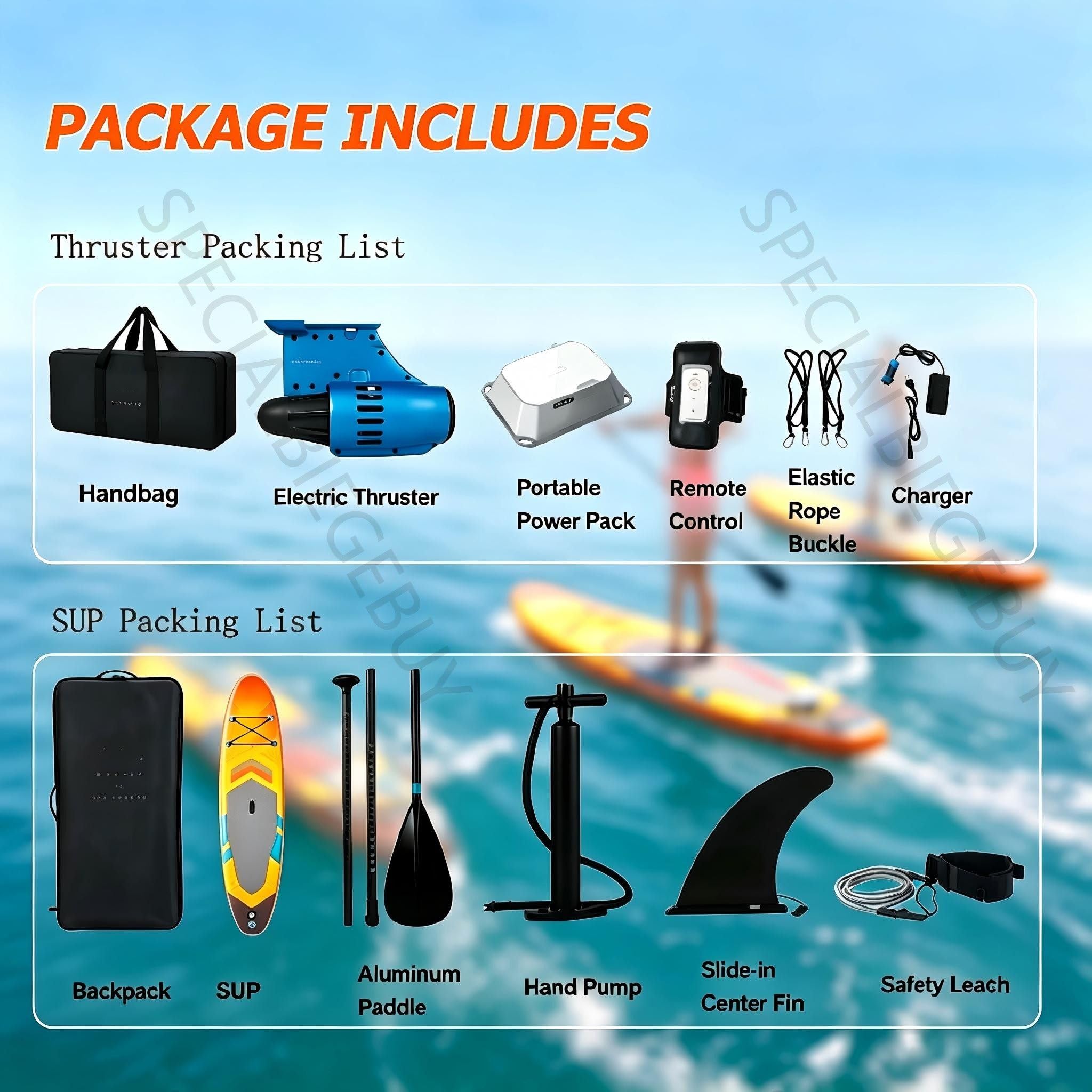 Motor Fueraborda Eléctrico12V & Tabla Paddle Surf Hinchable | Stand Up Paddle Board Inflable con Remo,366×84cm Padel Surf para Jovenes y Adultos, Soporta hasta170 kg,Sin Hélice Exterior