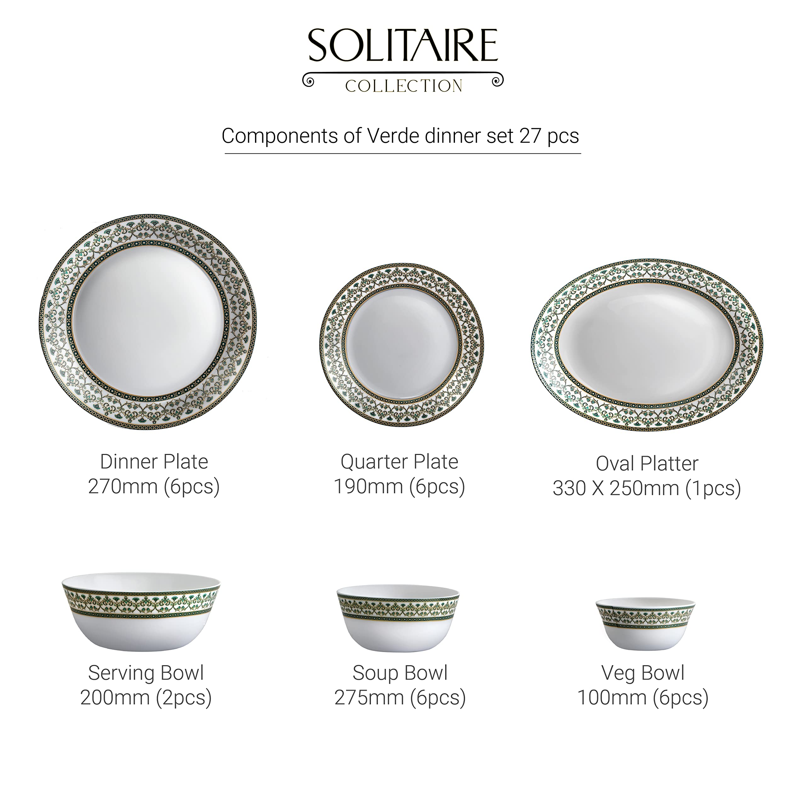 Cello Opalware Solitaire Series Verde Dinner Set 27 Units Opal
