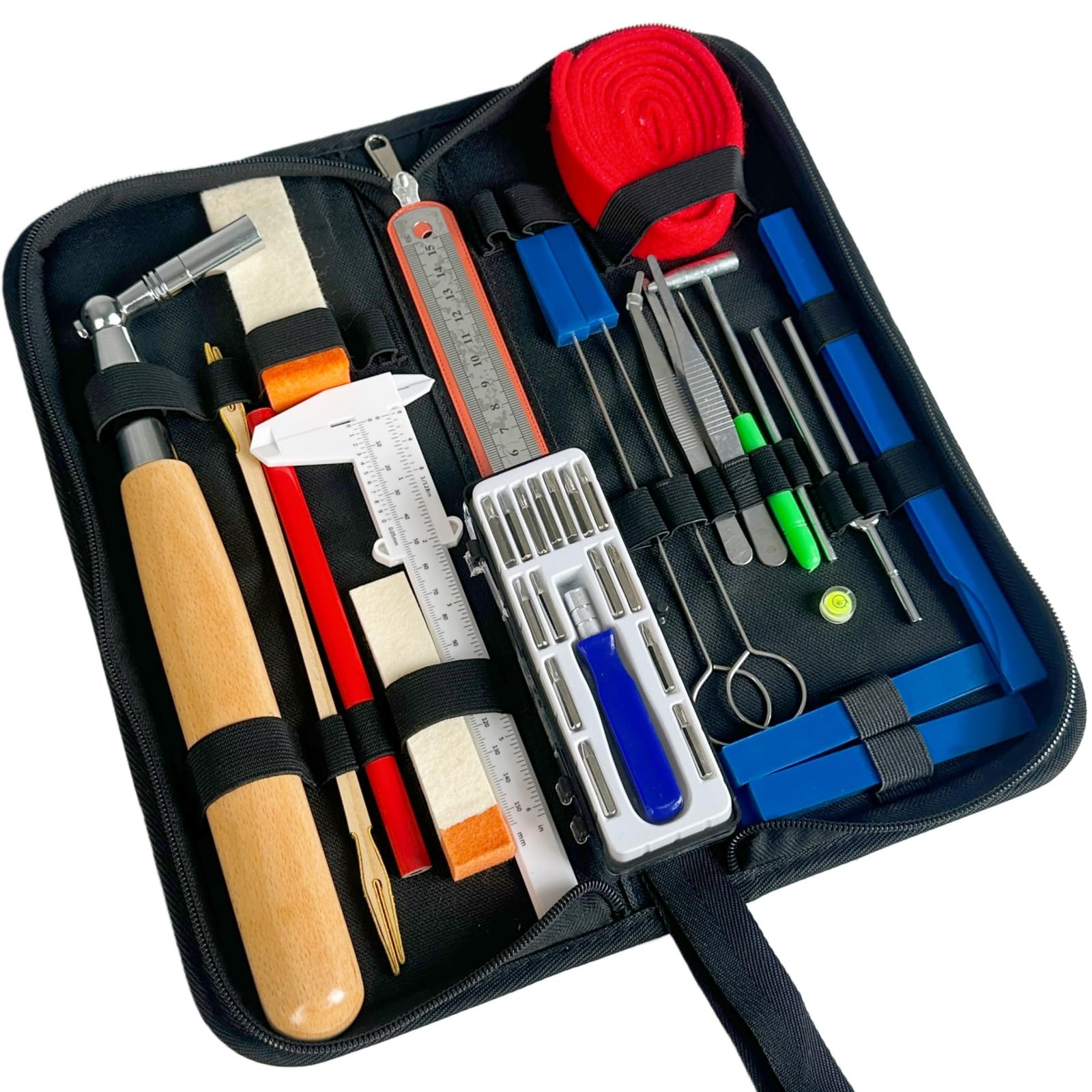 Klavier-Stimmwerkzeug-Set, 37-teilig, Werkzeuge für alle Klaviere, inklusive Stimmgerät, Schraubenschlüssel, Hammer, Gummi-Dämpfer mit tragbarer Tasche