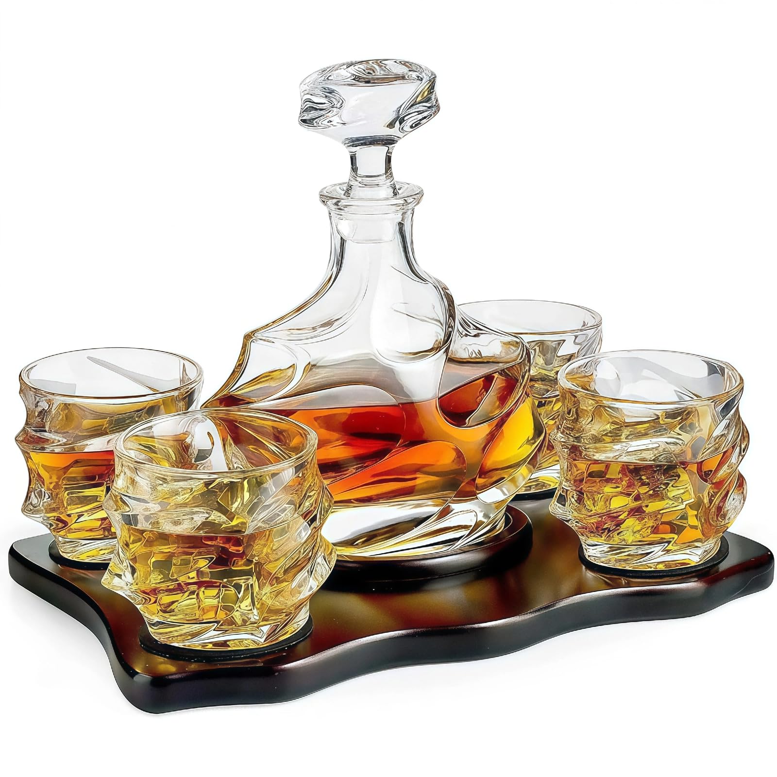 5er-Set Tsuki-Glas, Tsuki-Glas Whiskykaraffe, Schweres Japanisches Kristallglas FüR Bars, Altmodische WhiskygläSer Rocks-GläSer-Set, Bourbon-Geschenke
