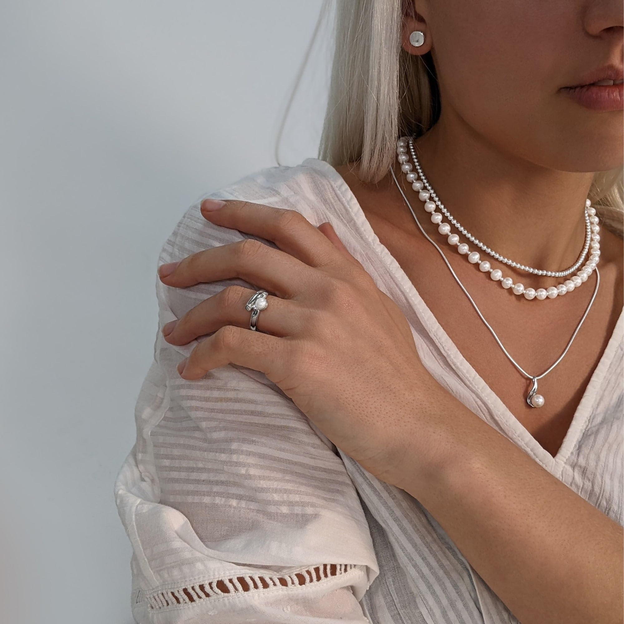 Silverly Anillo Plata de Ley Circonita Cúbica Perla Mujer | Anillo Envolvente Plata 925 Circonita Cúbica Perla Auténtica | Joyas Clásicas Piedras Preciosas | Regalo Dama Honor | Anillos