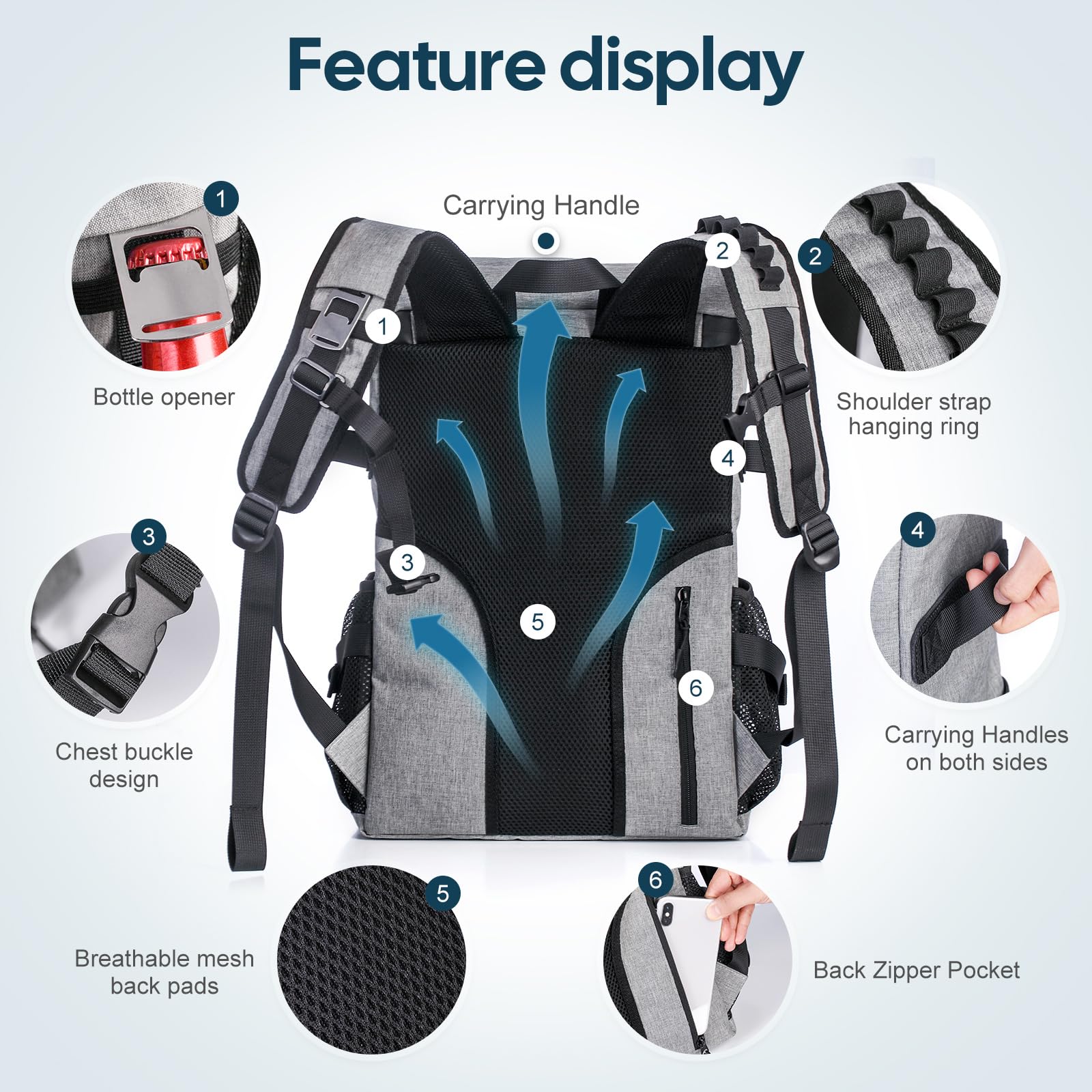 DEWUR Zaino termico, da 35 l, impermeabile, con apribottiglie, per picnic, campeggio, spiaggia, escursioni, viaggi, shopping