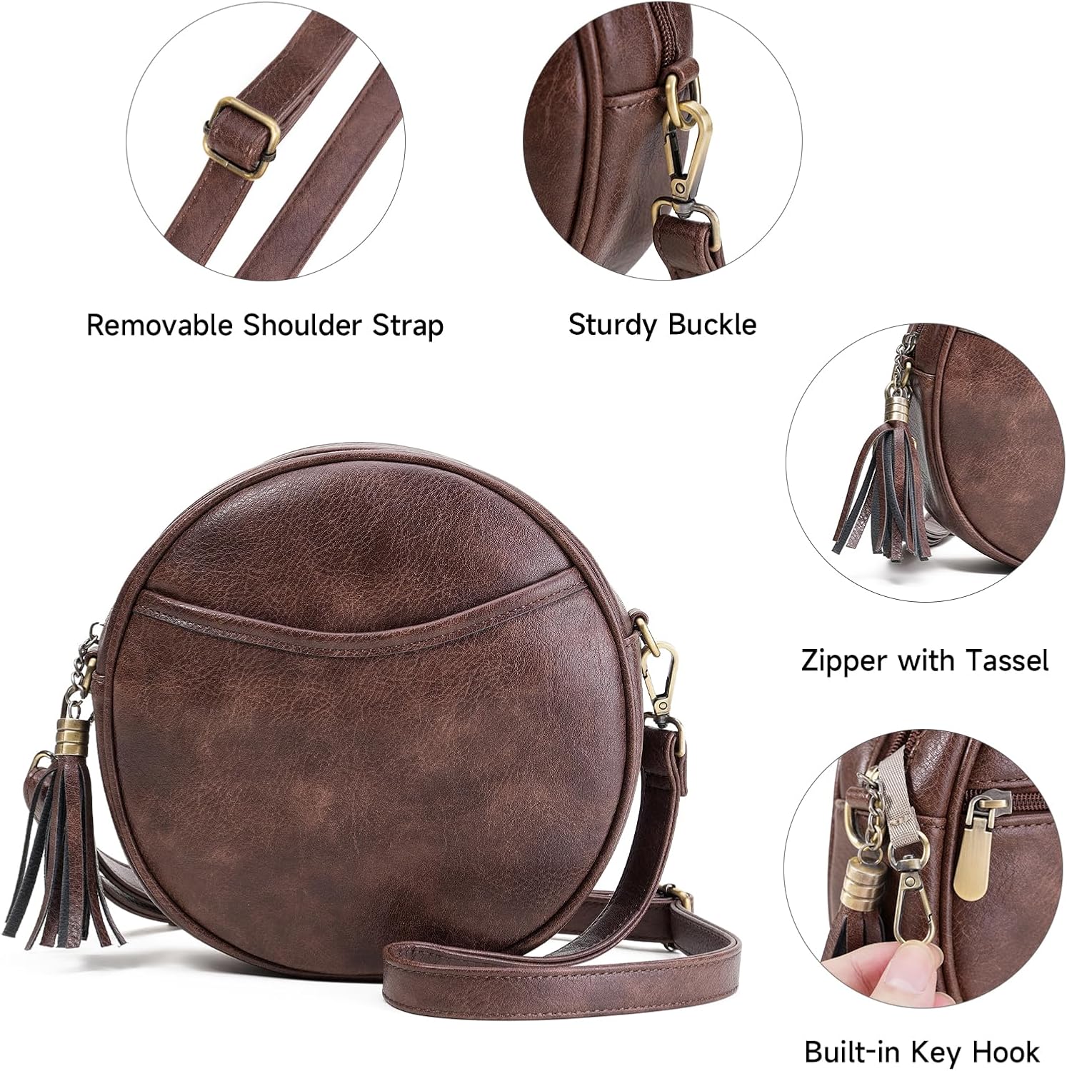 GAEKEAO Crossbody Bag for Women Circle Purse Small Vegan Leather Cross body Shoulder Bag Trendy Designer Round Purses - Image 5
