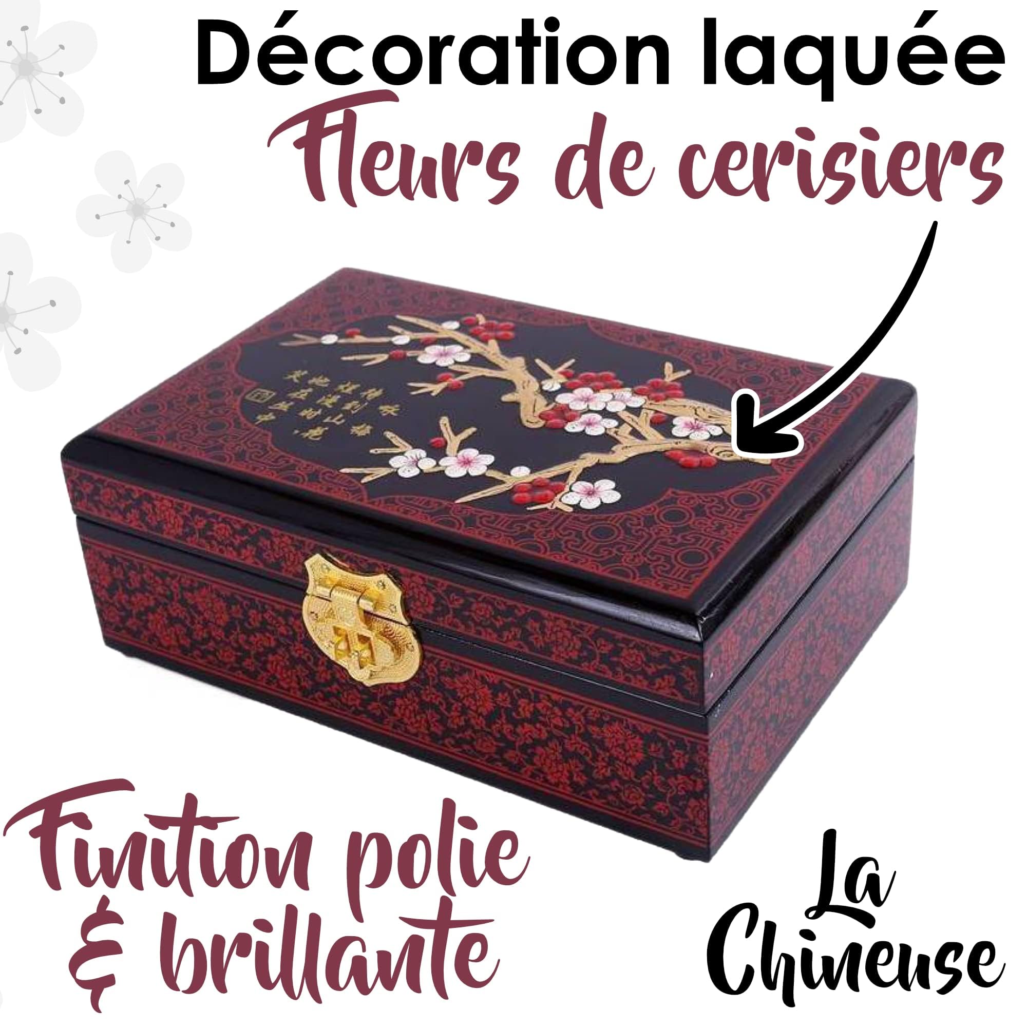 lachineuse - Schmuckschatulle in Form einer Kirschblüte - Schmuckkästchen und Schmuckkästchen aus lackiertem Holz - Asiatische Dekoration - Geschenkbox für Damen - Dekorationsgegenstand - Geschenkidee
